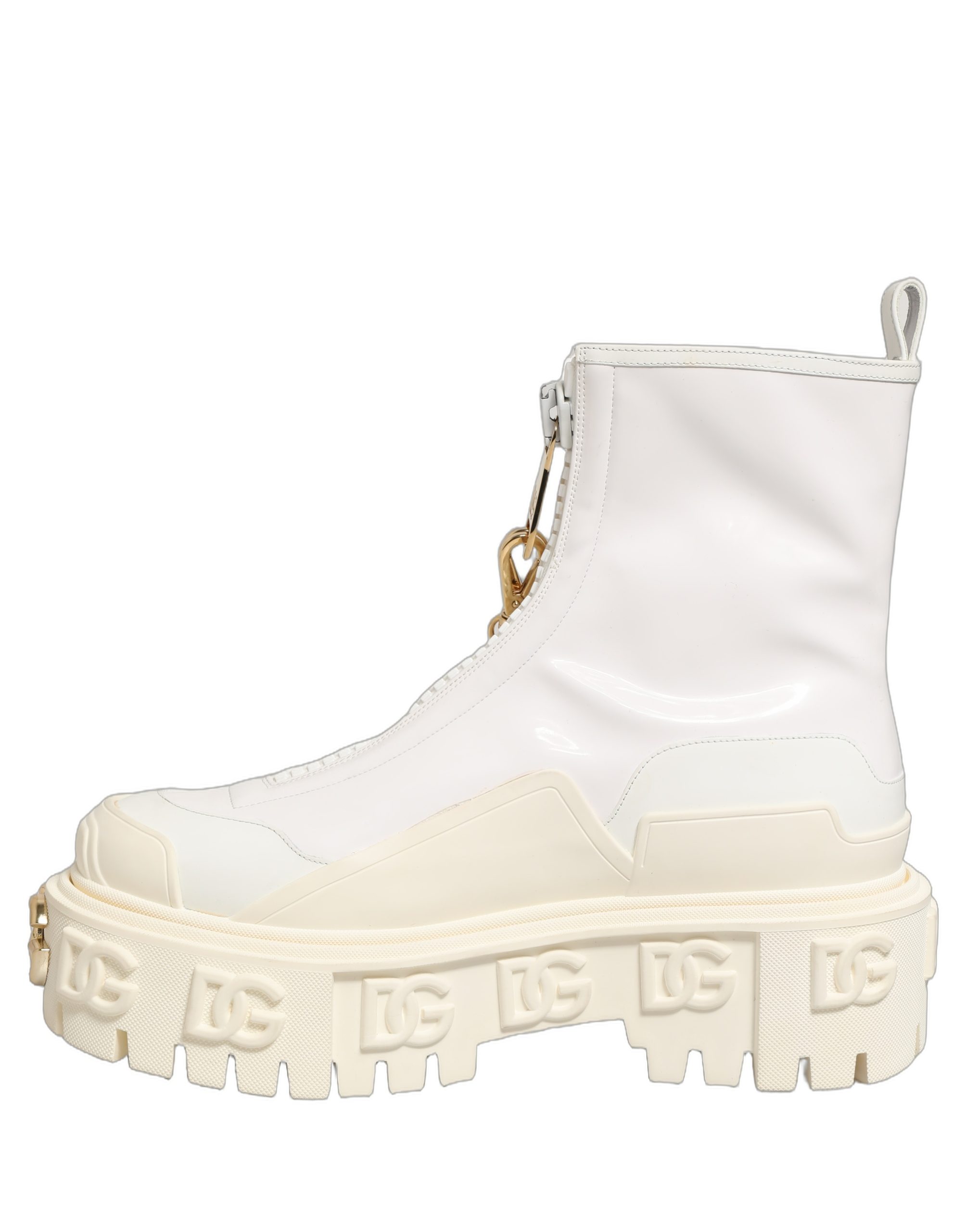 Dolce & Gabbana White Leather Rubber Logo Ankle Boots Shoes - Image 3