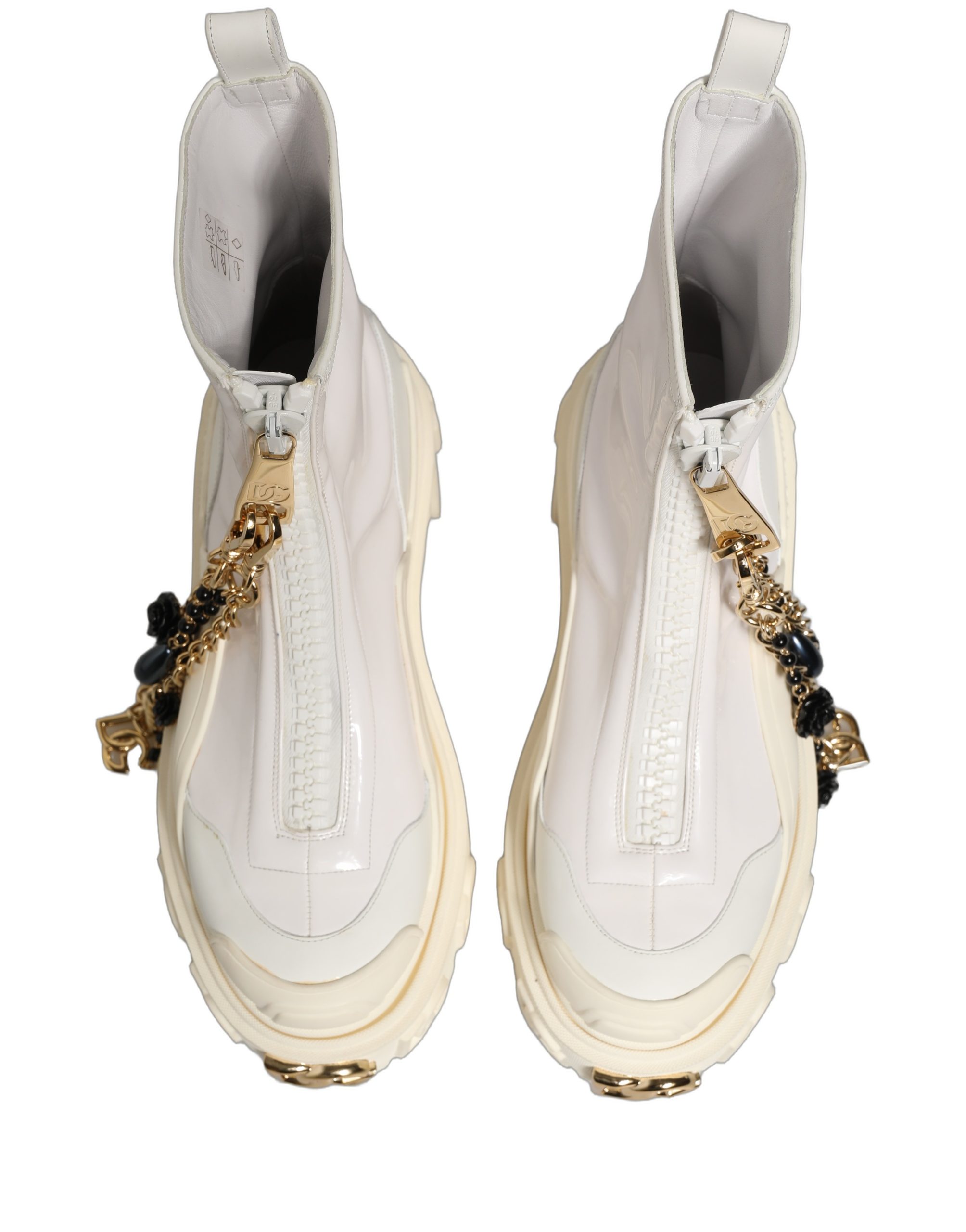 Dolce & Gabbana White Leather Rubber Logo Ankle Boots Shoes - Image 4