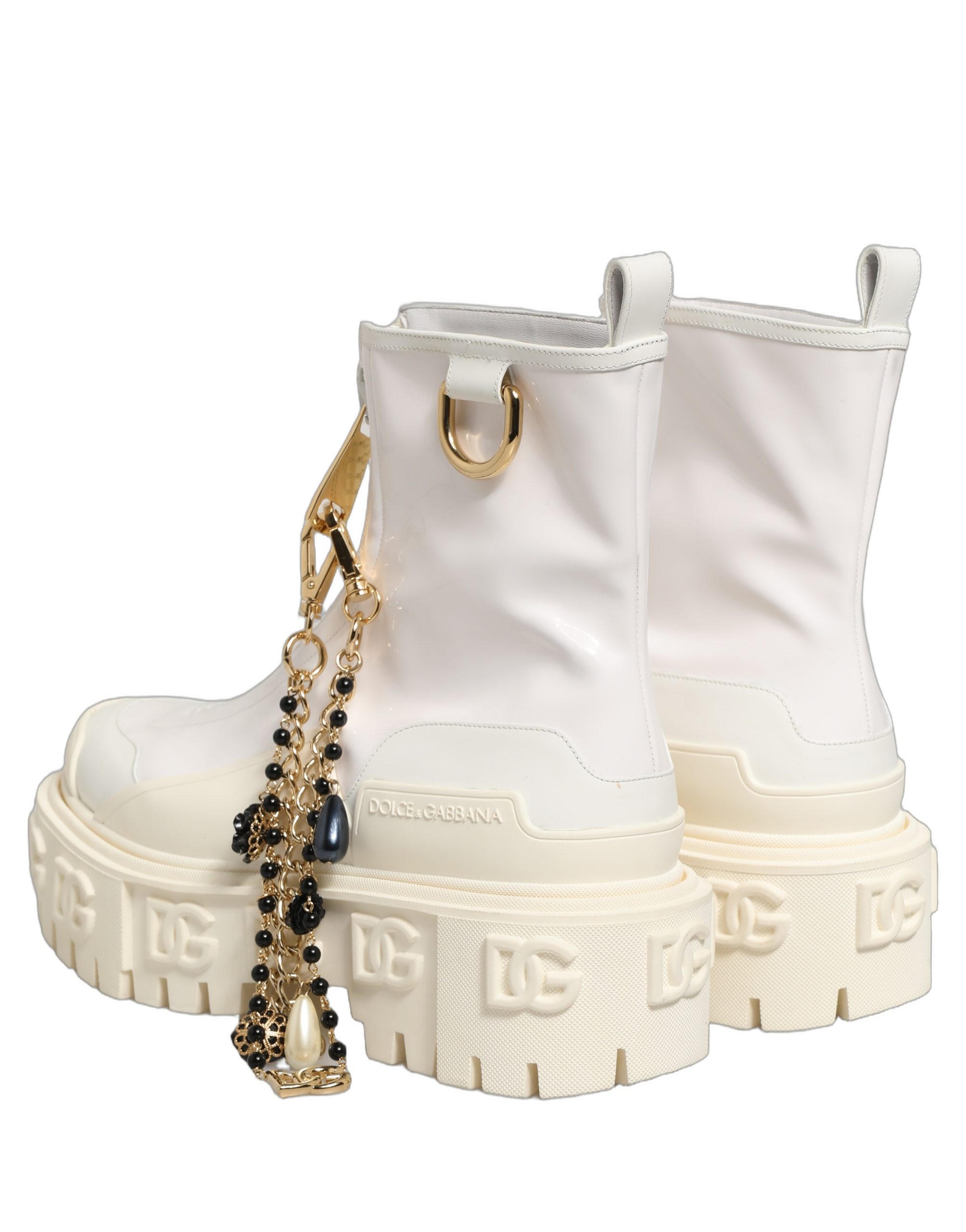 Dolce & Gabbana White Leather Rubber Logo Ankle Boots Shoes - Image 5