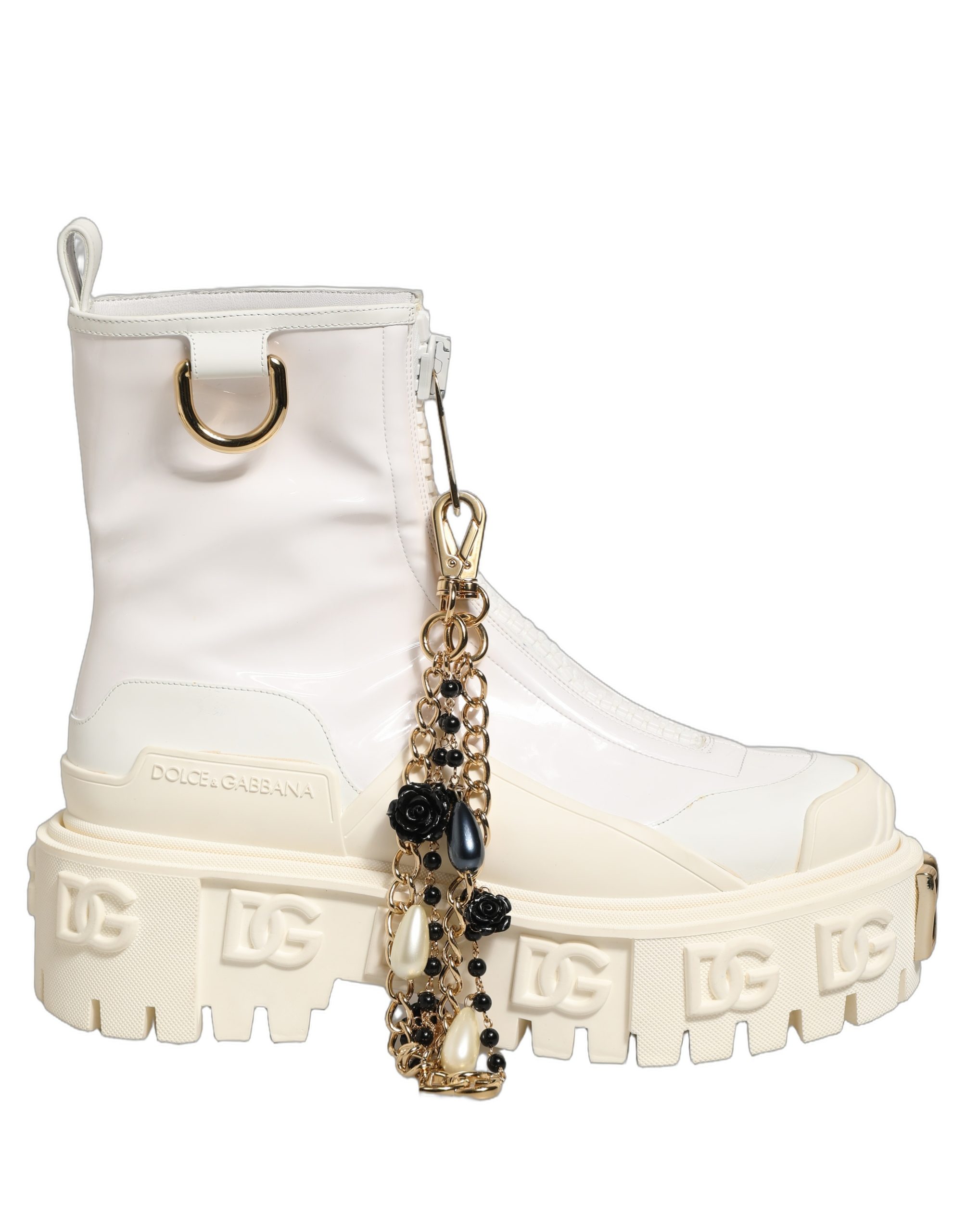 Dolce & Gabbana White Leather Rubber Logo Ankle Boots Shoes - Image 6