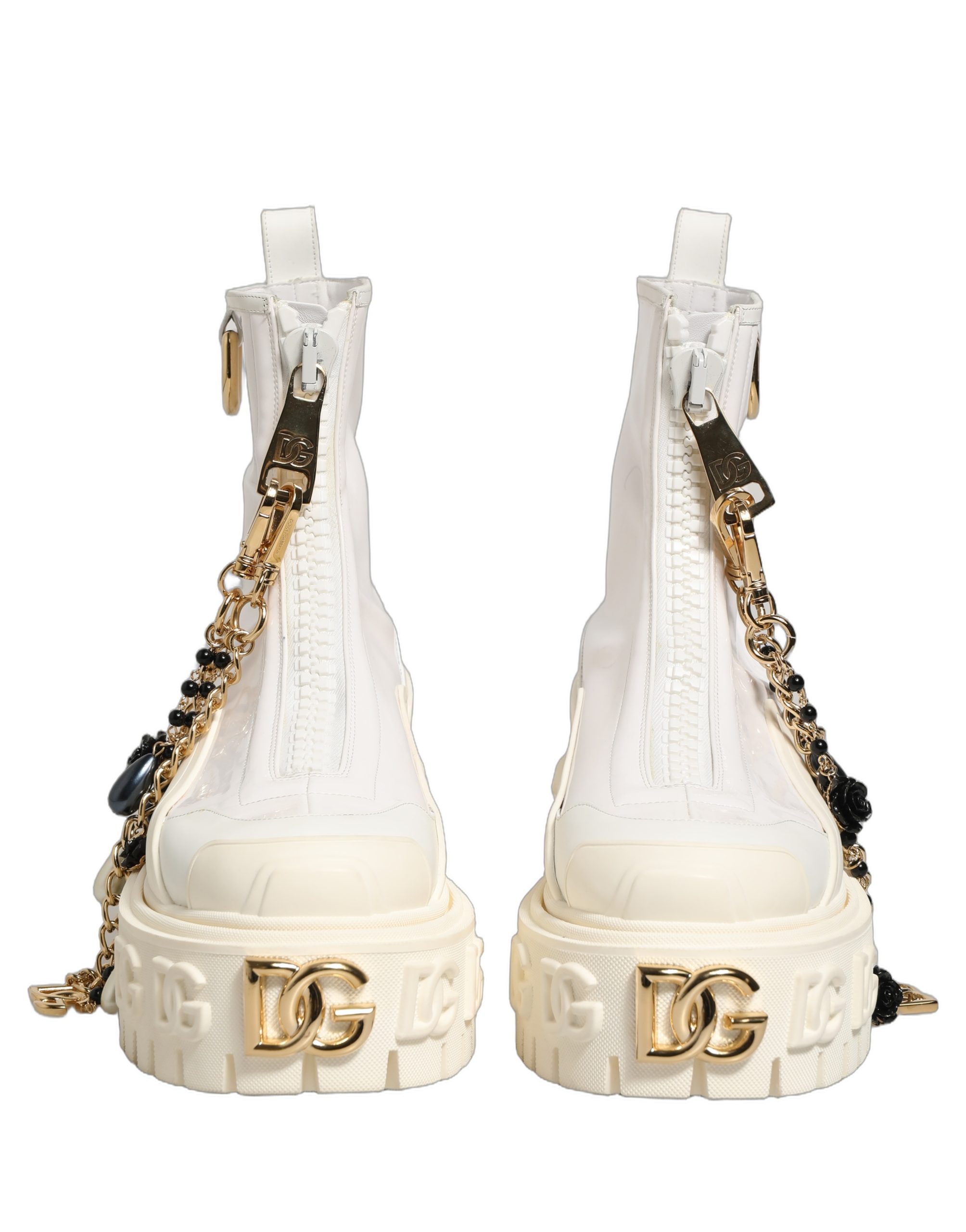 Dolce & Gabbana White Leather Rubber Logo Ankle Boots Shoes - Image 8