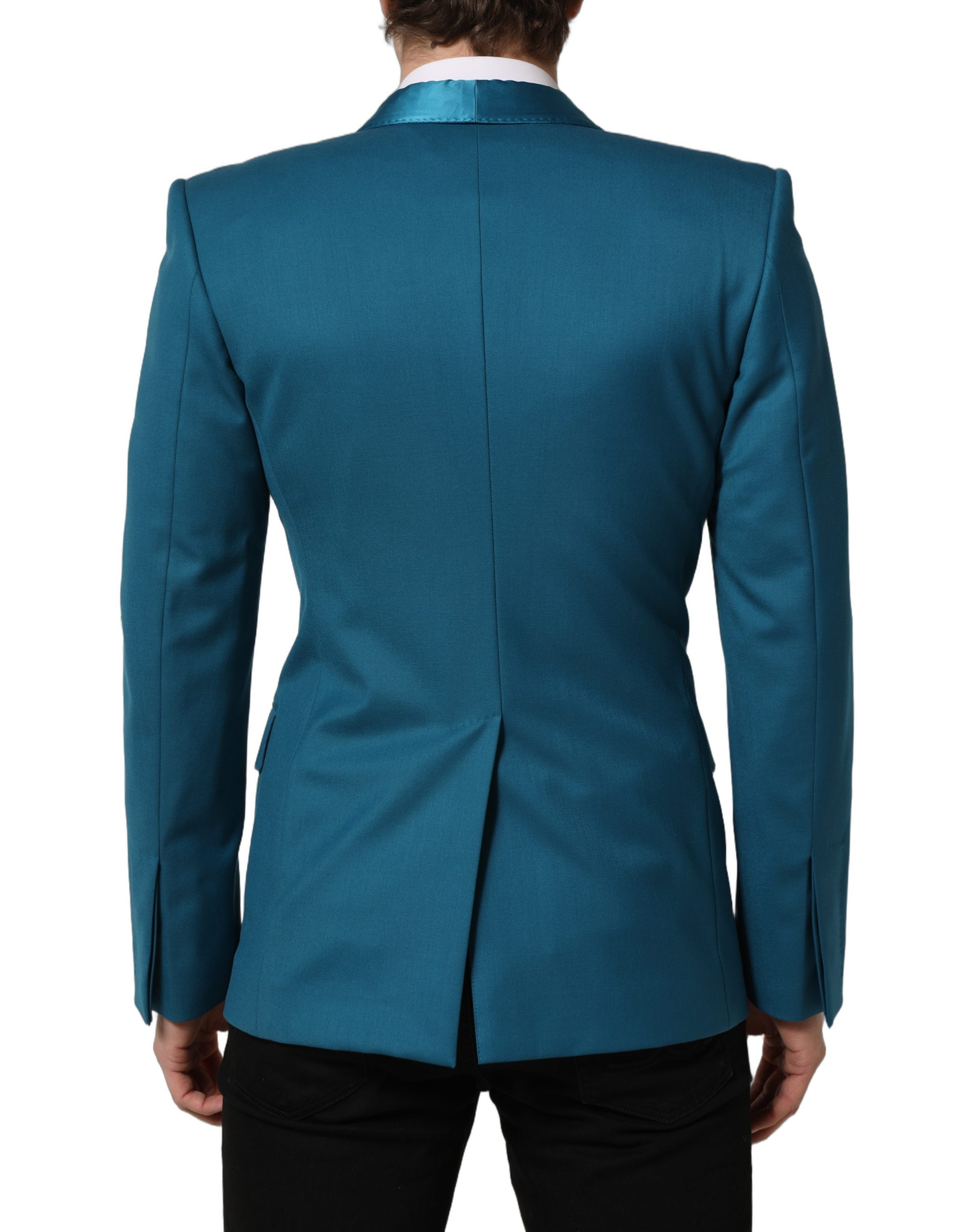 Dolce & Gabbana Teal Wool Double Breasted Formal Coat Blazer - Image 3
