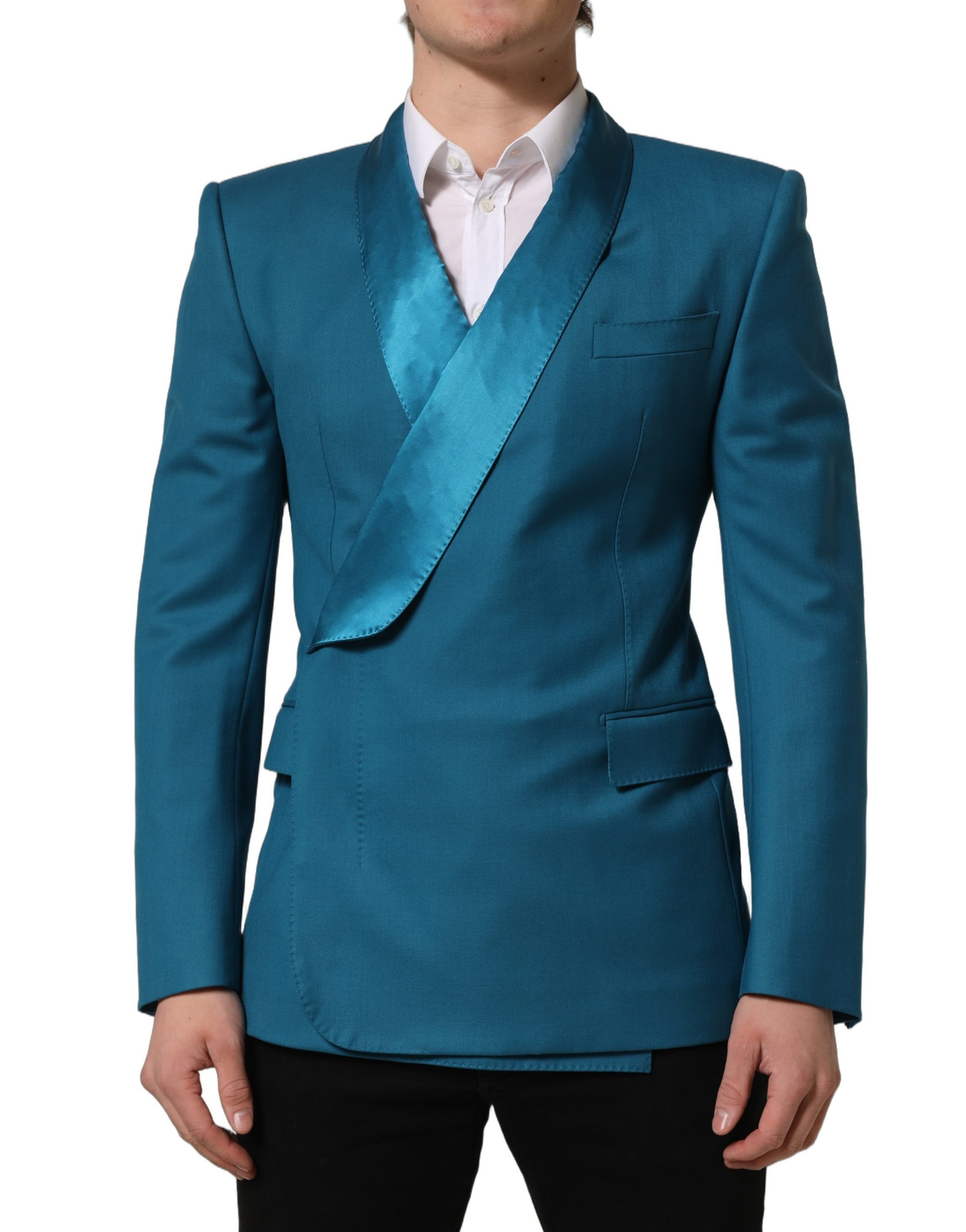 Dolce & Gabbana Teal Wool Double Breasted Formal Coat Blazer - Image 5
