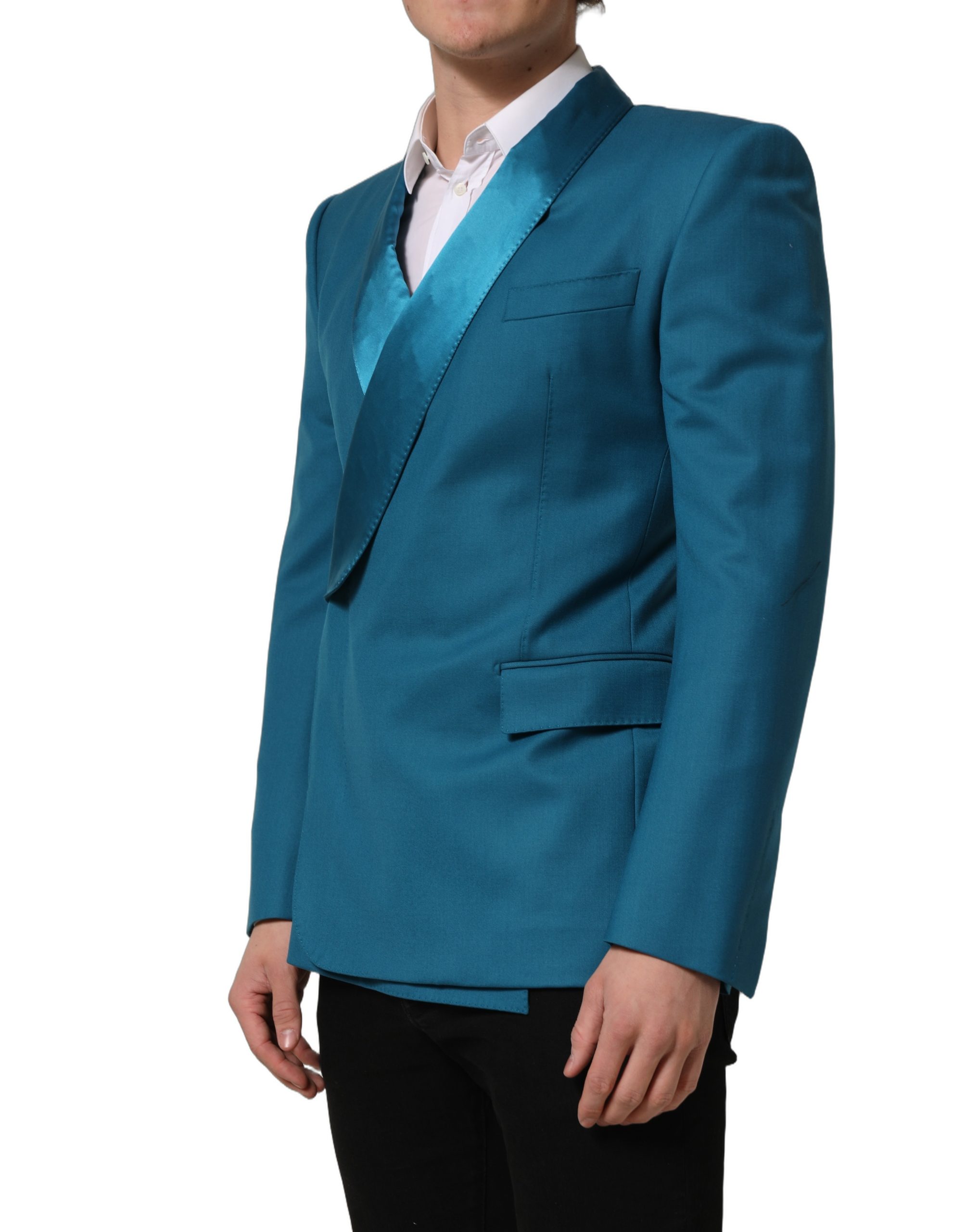 Dolce & Gabbana Teal Wool Double Breasted Formal Coat Blazer - Image 6