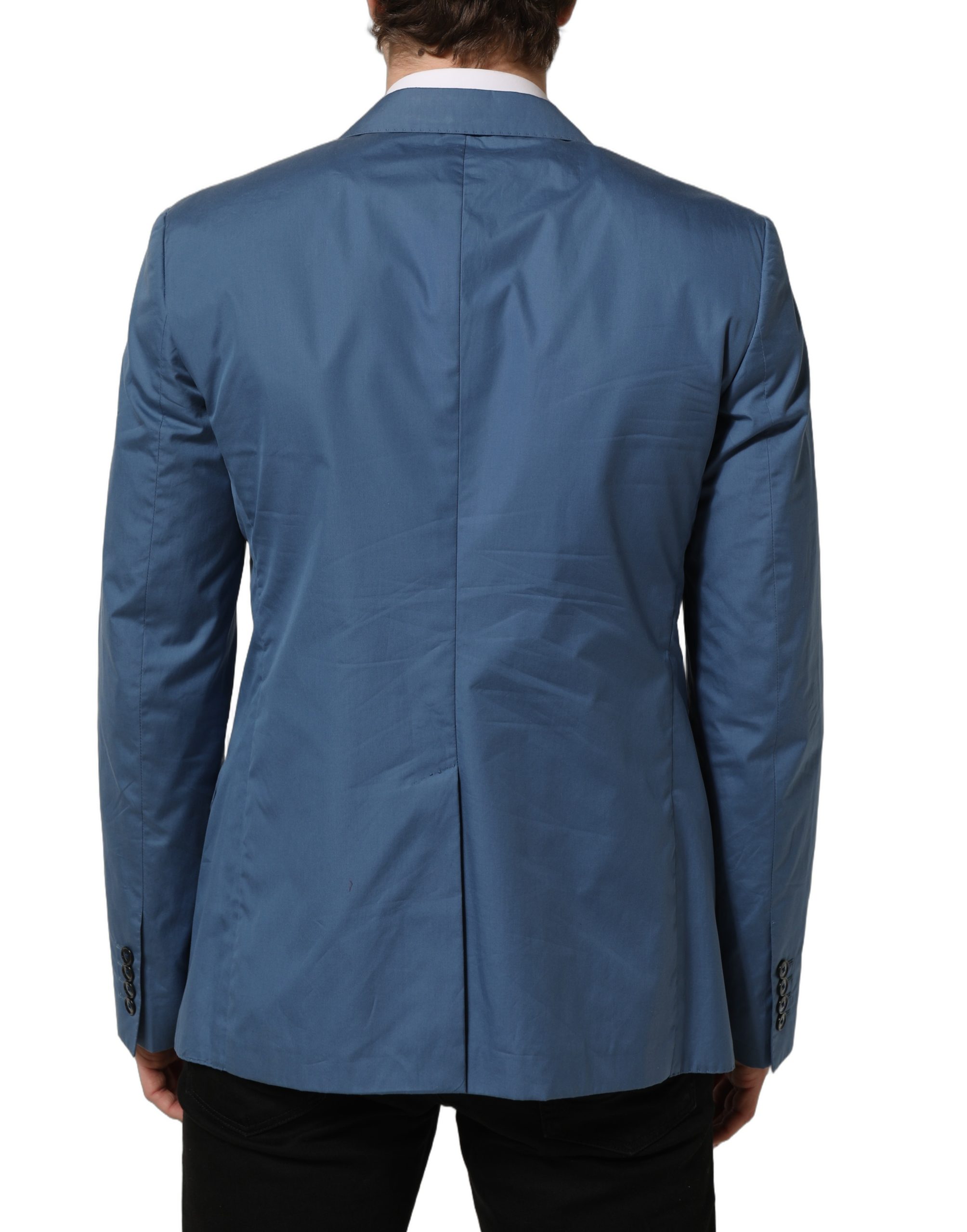 Dolce & Gabbana Blue Cotton Double Breasted Men Coat Blazer - Image 5