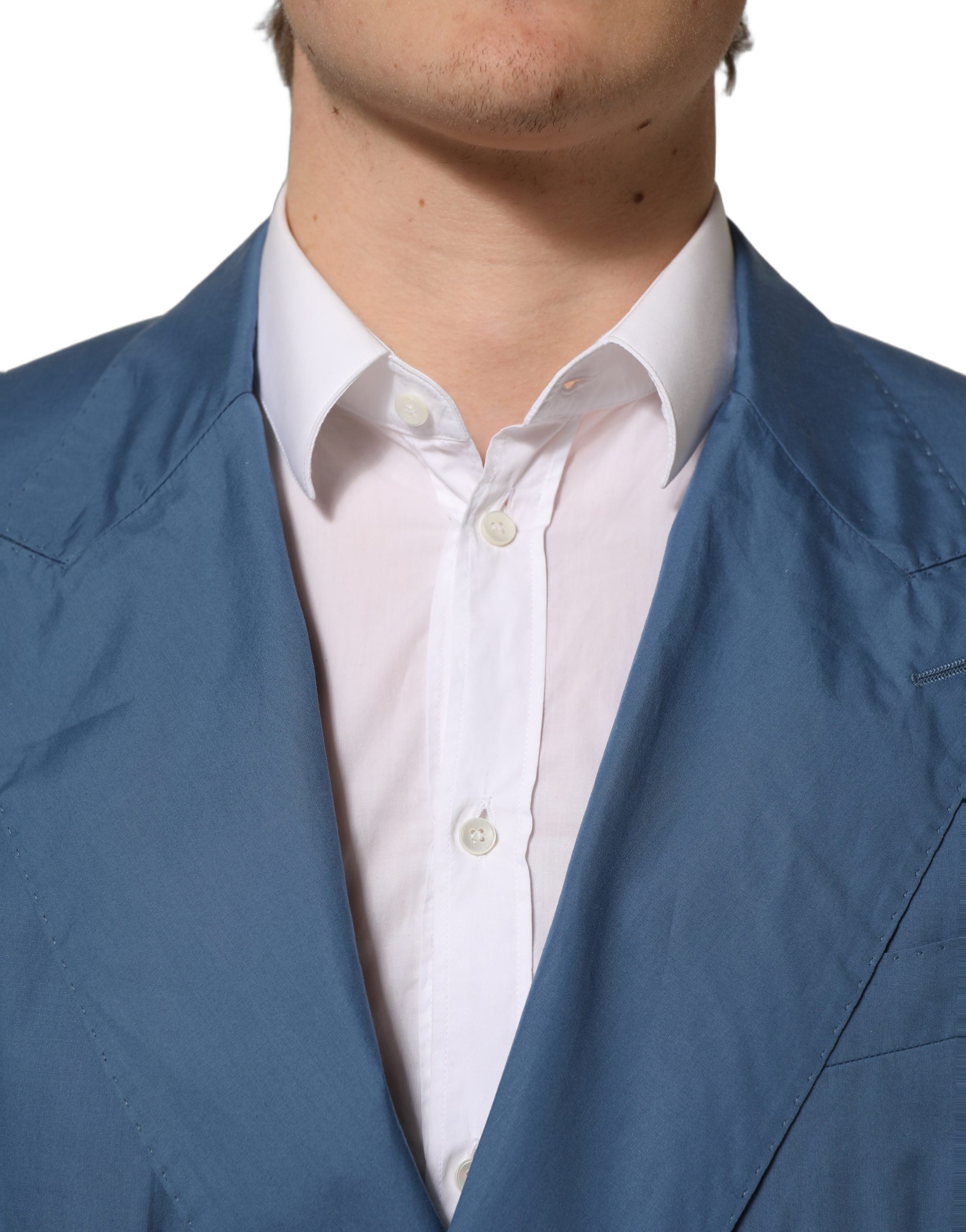 Dolce & Gabbana Blue Cotton Double Breasted Men Coat Blazer - Image 6