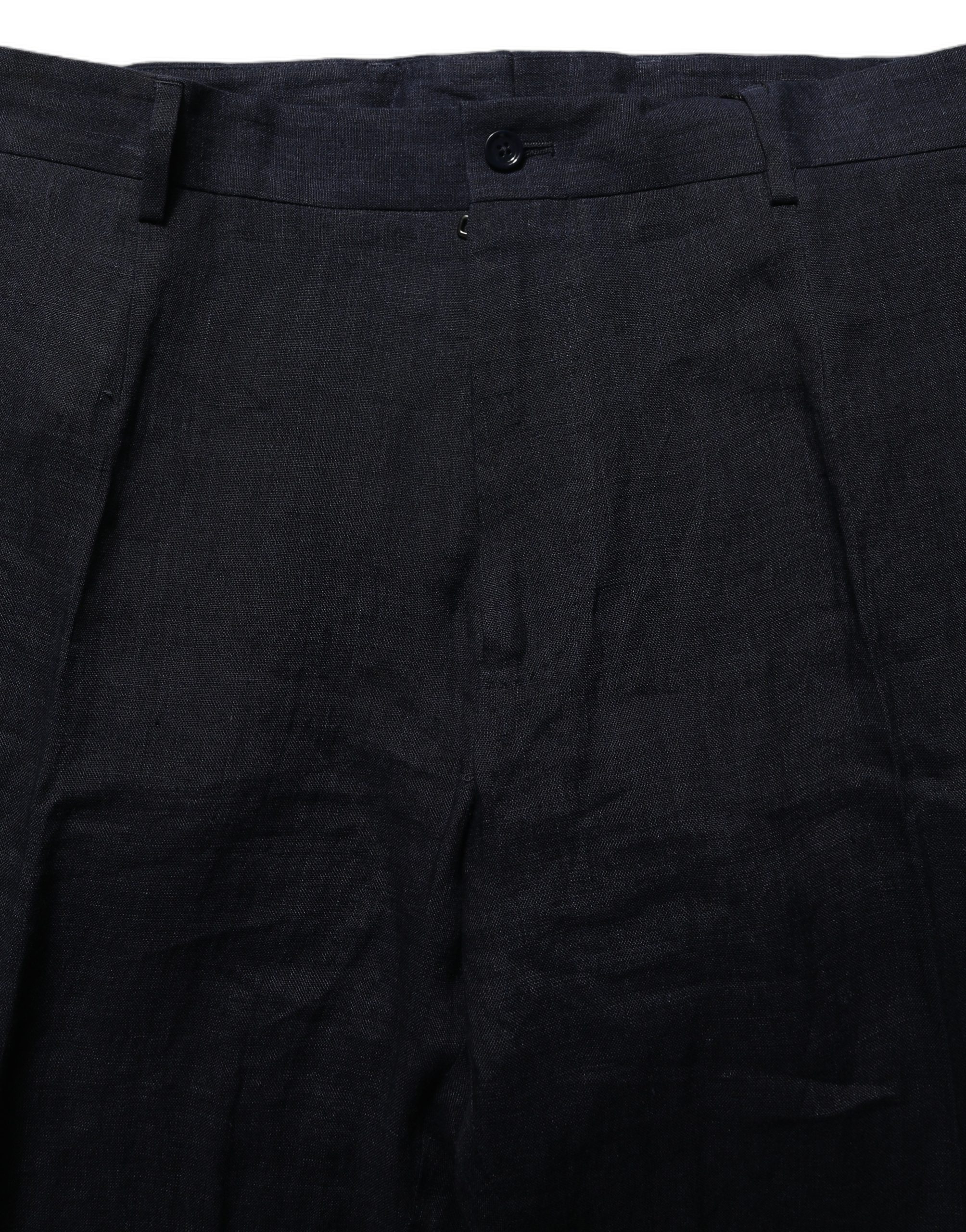 Dolce & Gabbana Black Linen Straight Leg Dress Trouser Pants