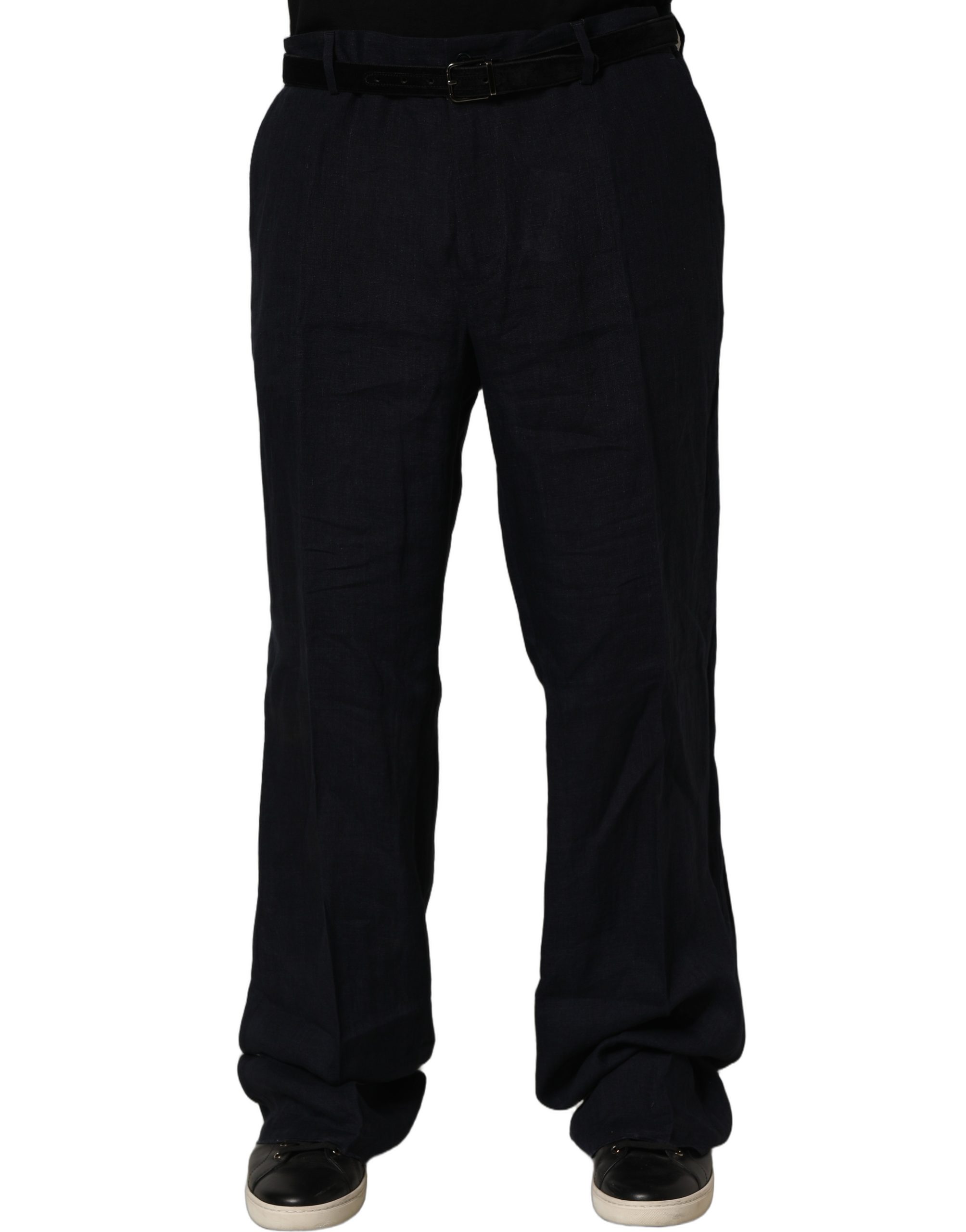 Dolce & Gabbana Black Linen Straight Leg Dress Trouser Pants - Image 3