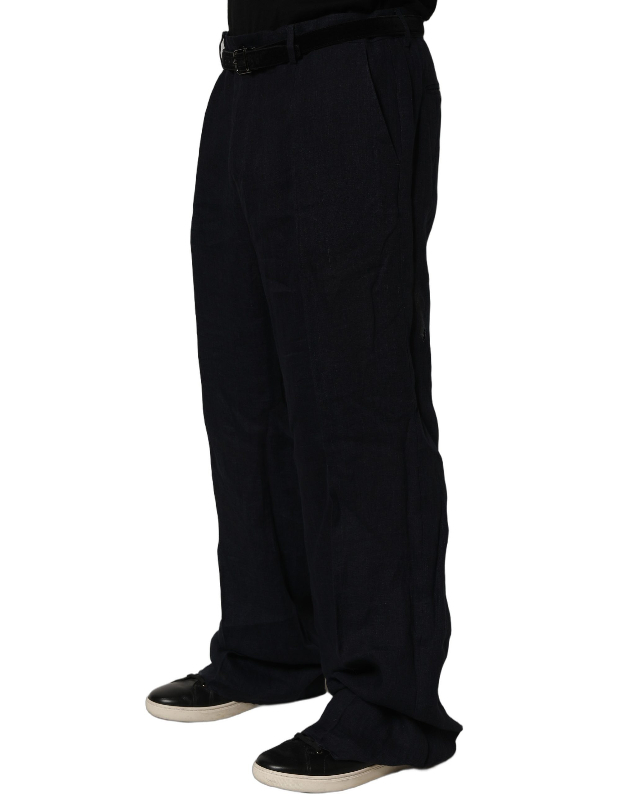 Dolce & Gabbana Black Linen Straight Leg Dress Trouser Pants - Image 4