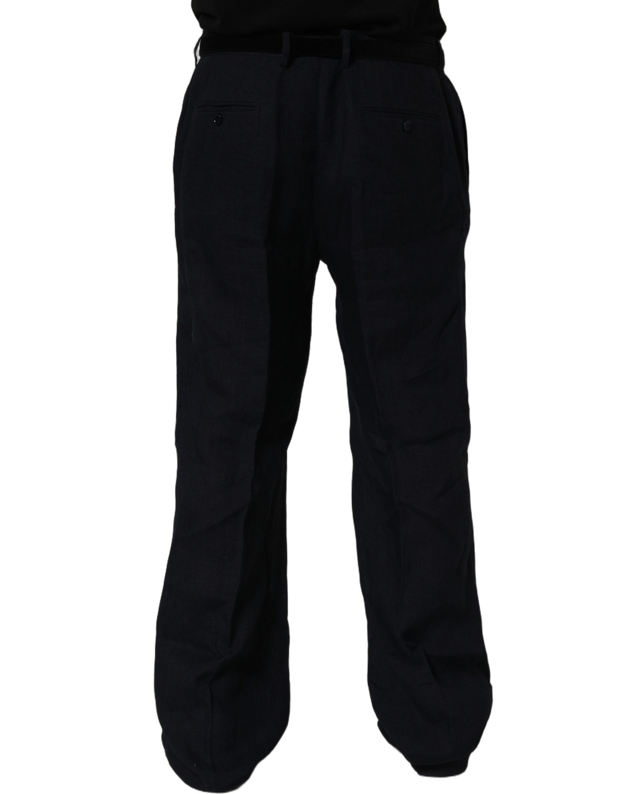 Dolce & Gabbana Black Linen Straight Leg Dress Trouser Pants - Image 5