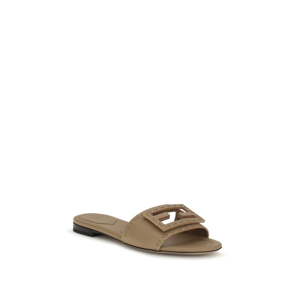 Fendi Beige Calf Leather Bos Taurus Flat Sandals - Image 2
