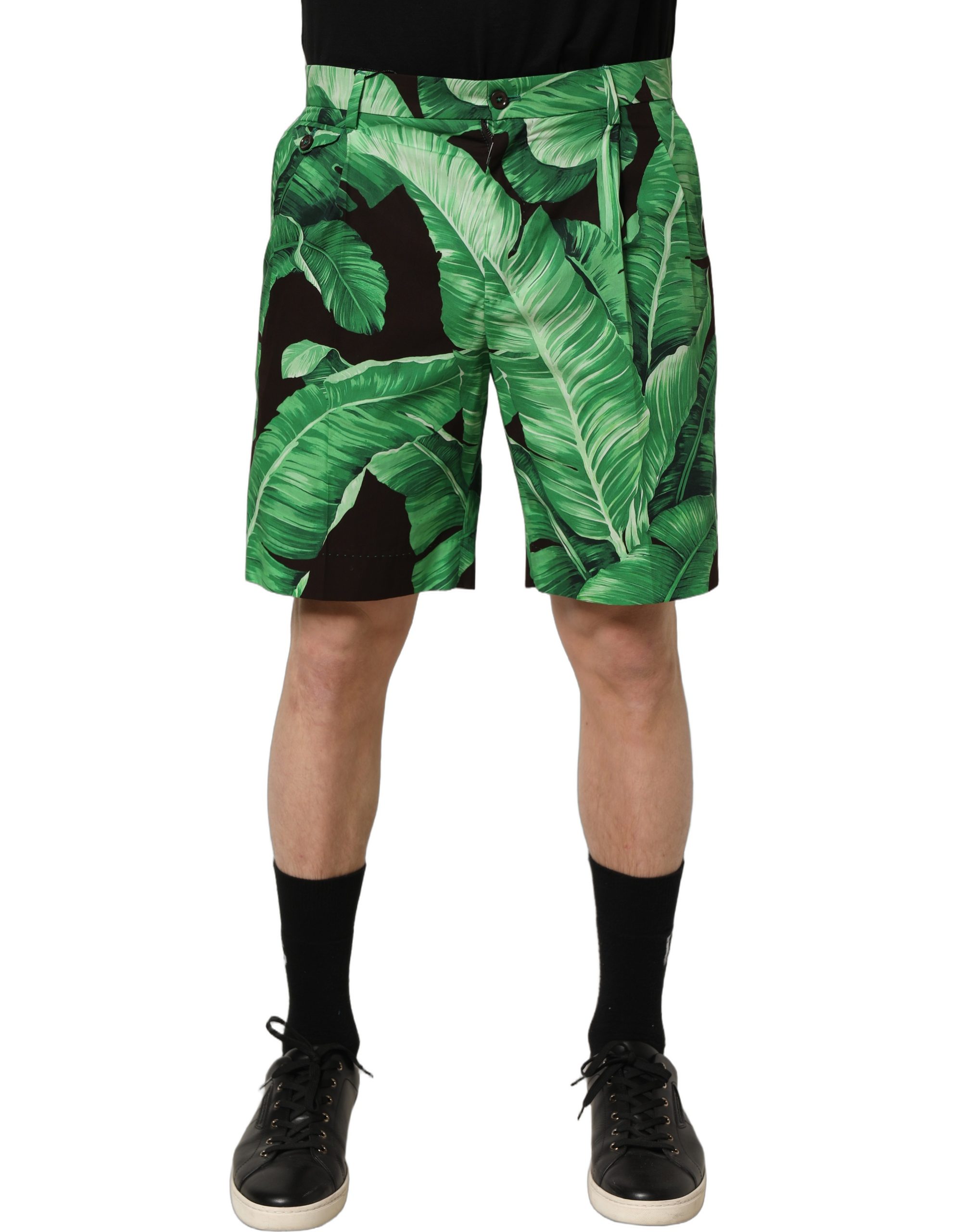 Dolce & Gabbana Black Green Banana Leaf Men Bermuda Shorts - Image 2