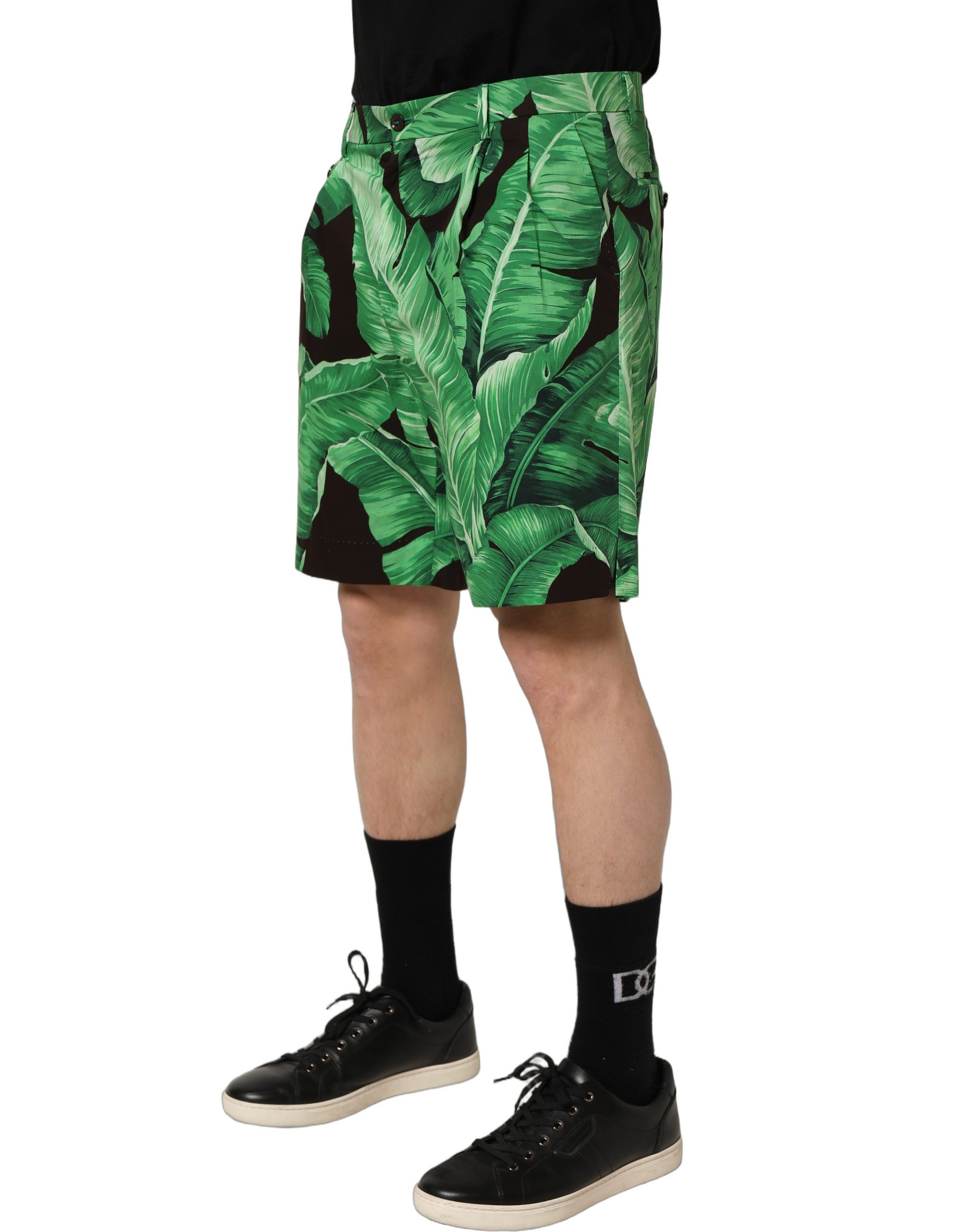 Dolce & Gabbana Black Green Banana Leaf Men Bermuda Shorts - Image 3