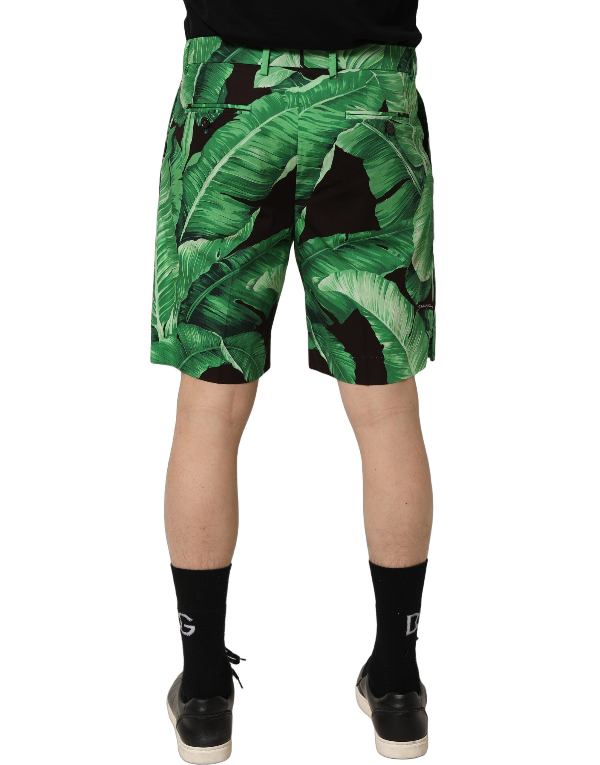 Dolce & Gabbana Black Green Banana Leaf Men Bermuda Shorts - Image 4