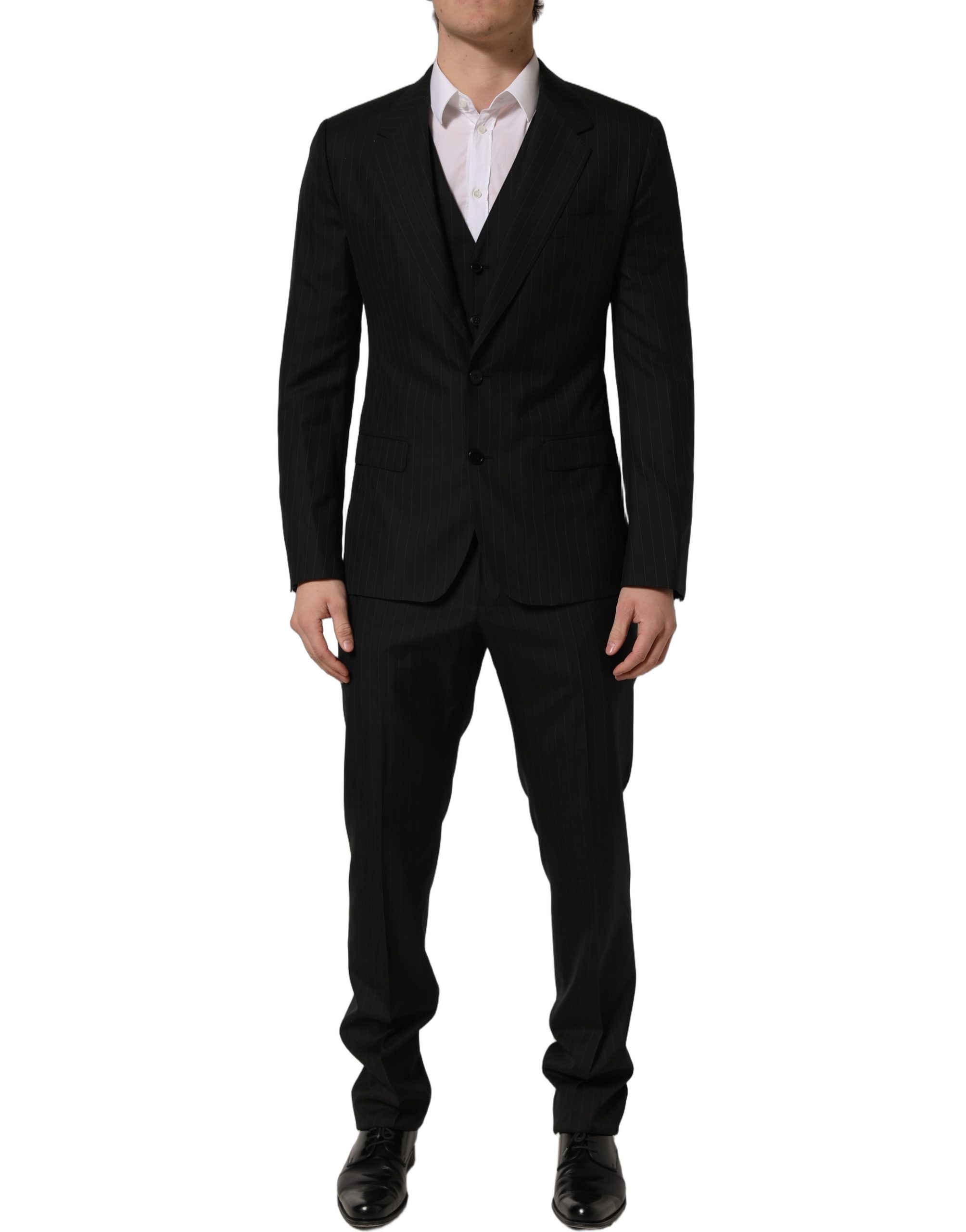 Dolce & Gabbana Dark Gray Stripes Slim Fit Formal 3 Piece Suit - Image 3