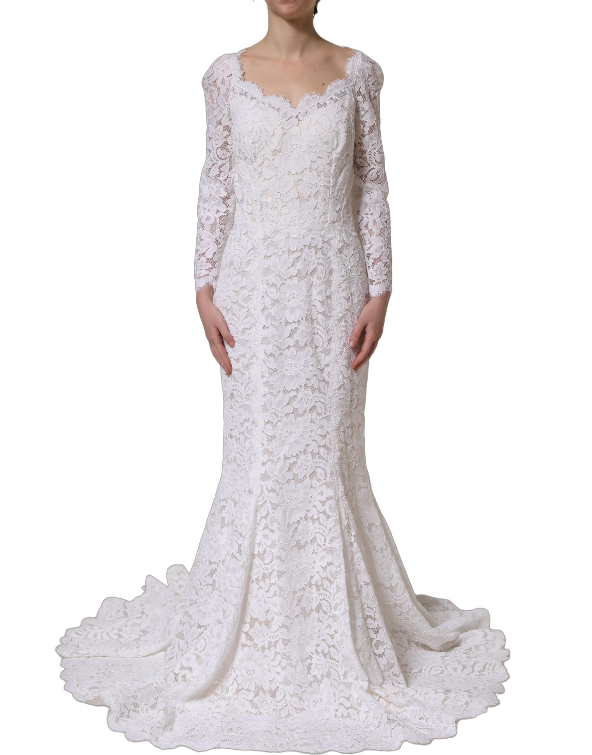 Dolce & Gabbana White Floral Lace Mermaid Long Gown Dress - Image 2