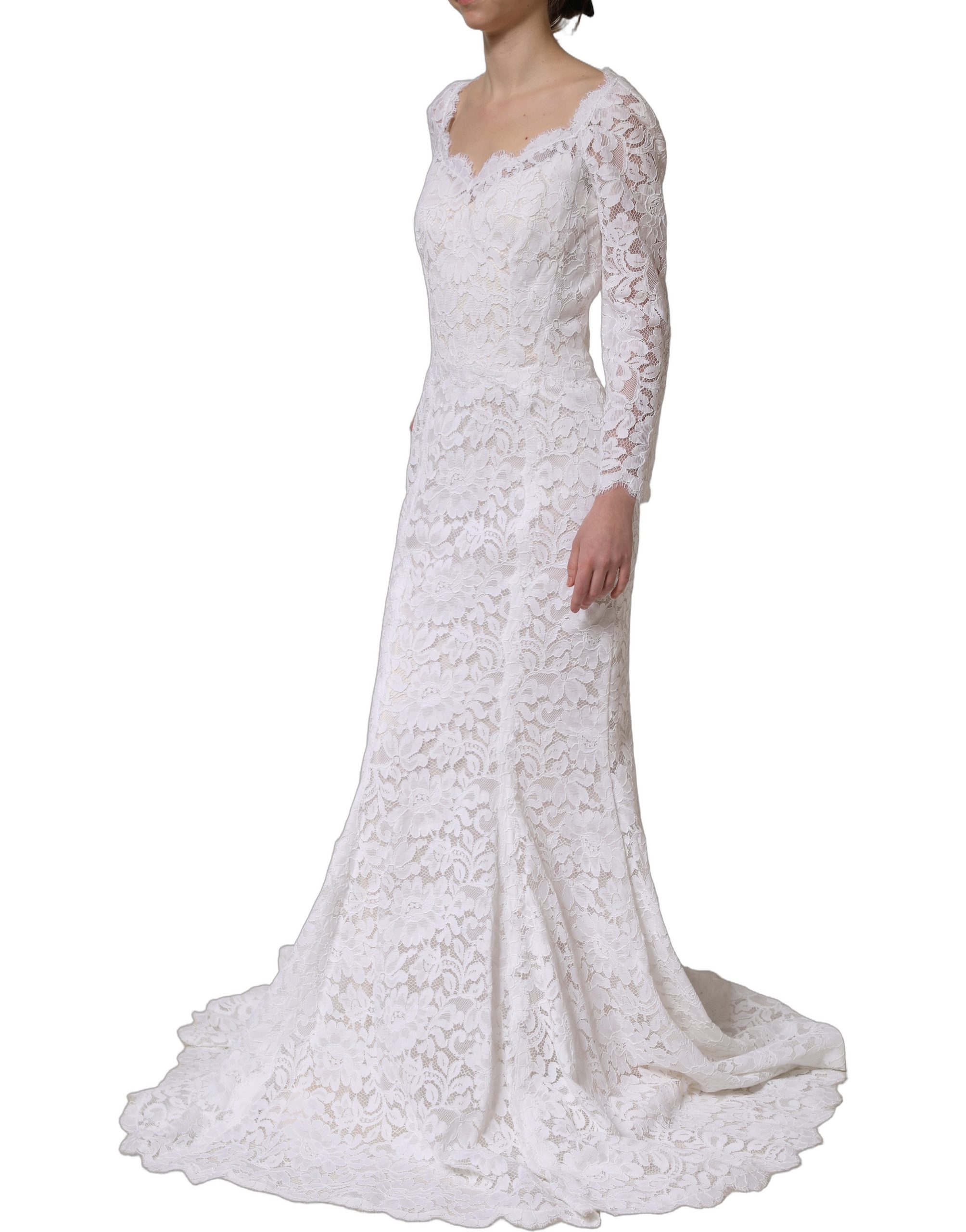 Dolce & Gabbana White Floral Lace Mermaid Long Gown Dress - Image 4