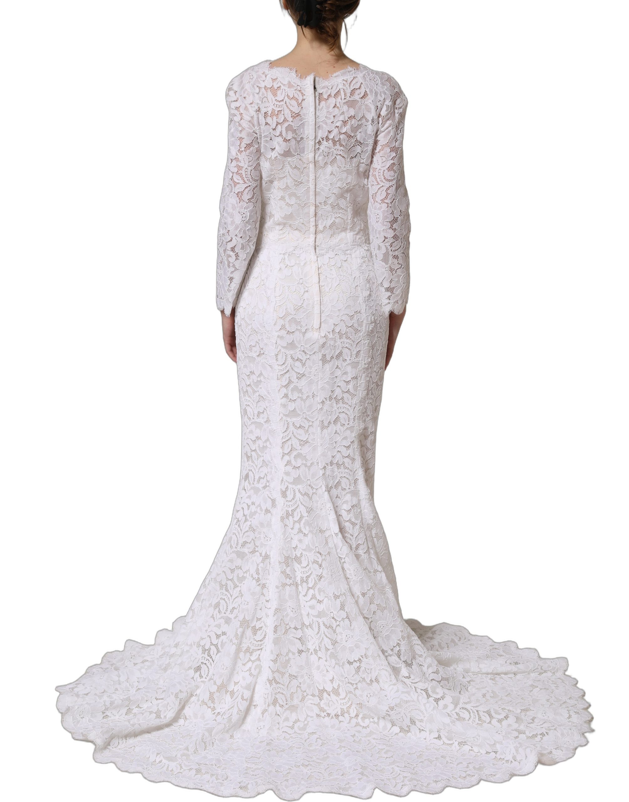 Dolce & Gabbana White Floral Lace Mermaid Long Gown Dress - Image 5