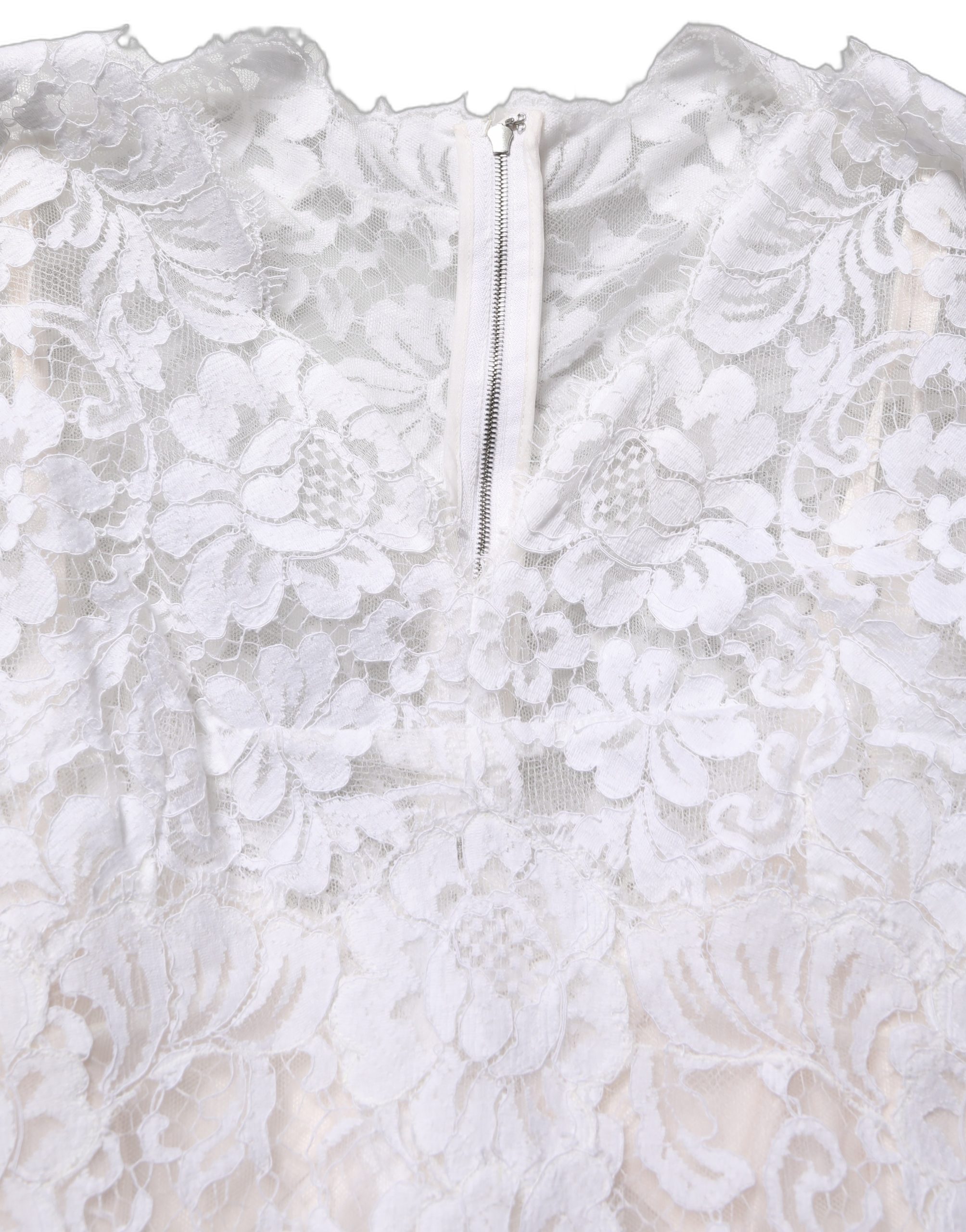 Dolce & Gabbana White Cotton Floral Lace Long Gown Dress