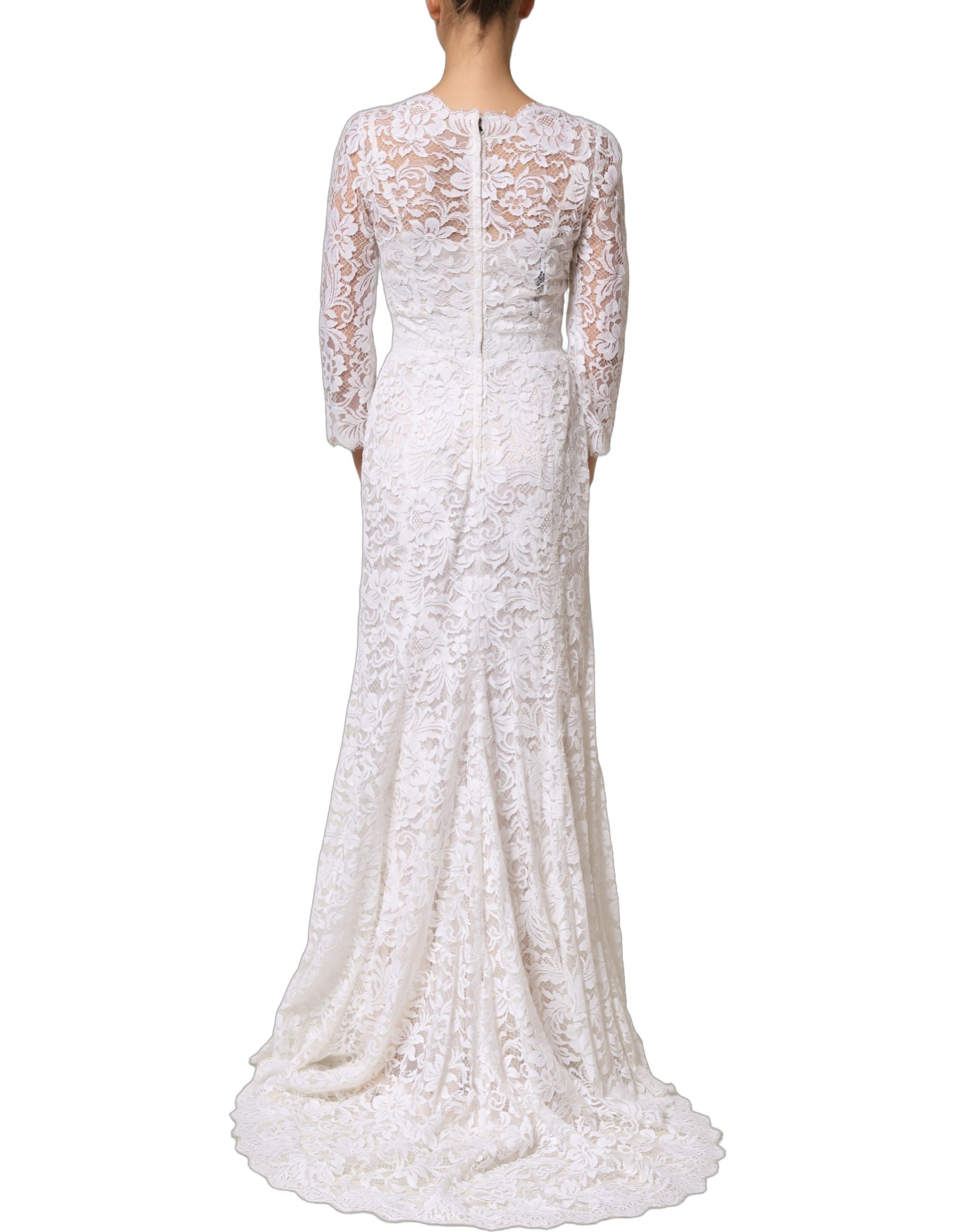 Dolce & Gabbana White Cotton Floral Lace Long Gown Dress - Image 5