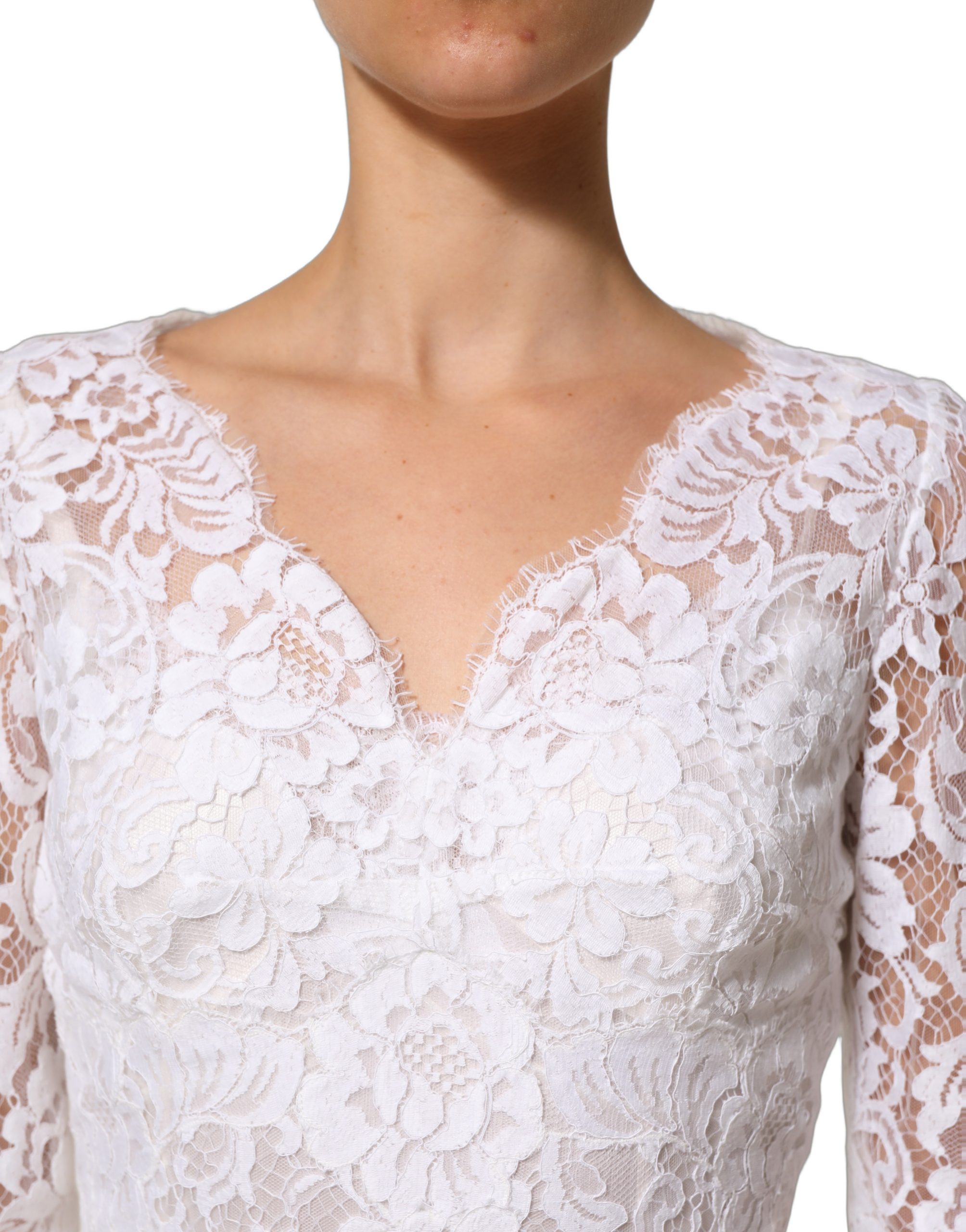 Dolce & Gabbana White Cotton Floral Lace Long Gown Dress - Image 6