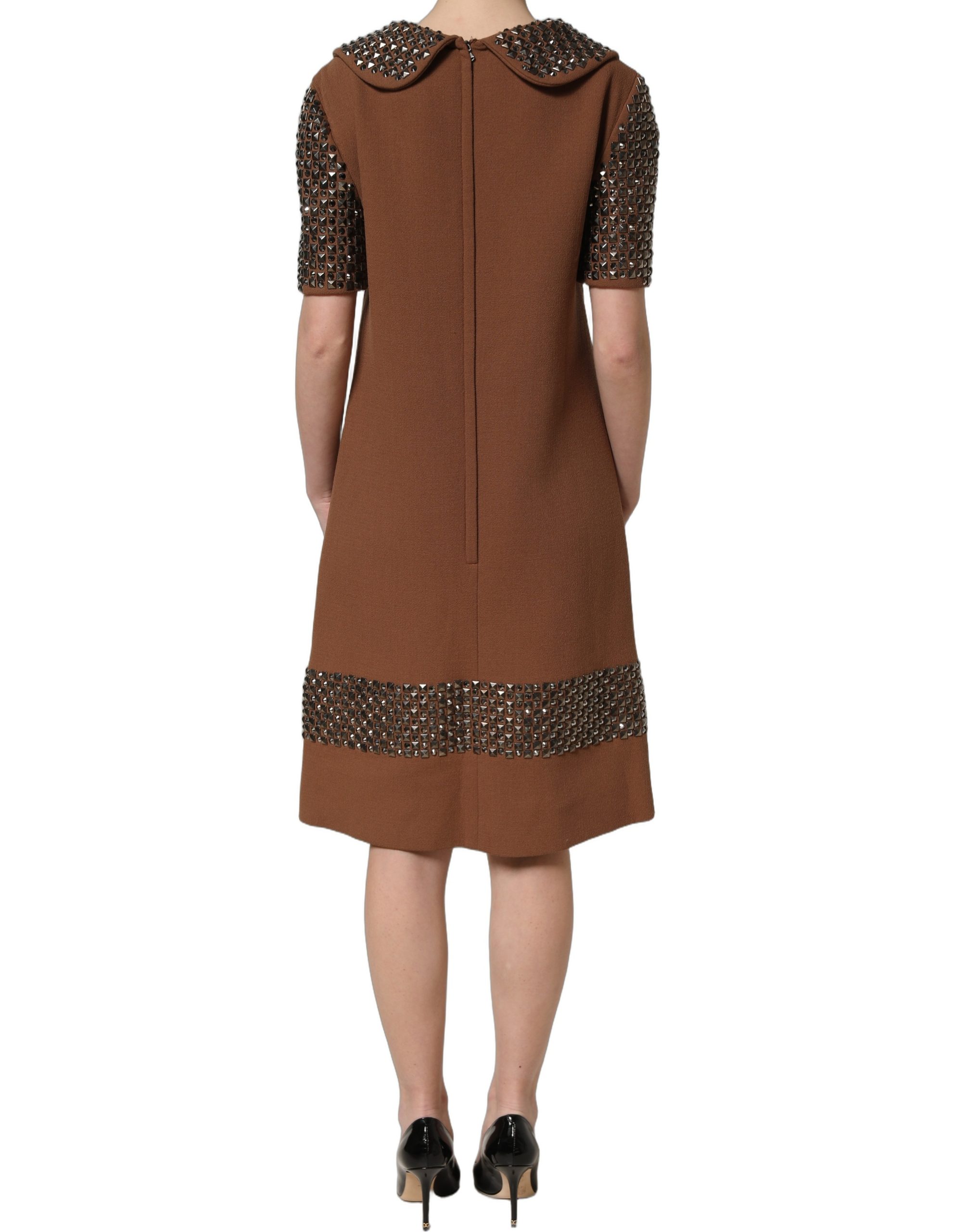 Dolce & Gabbana Brown Wool Rhinestone Embellished Midi Dress - Image 5