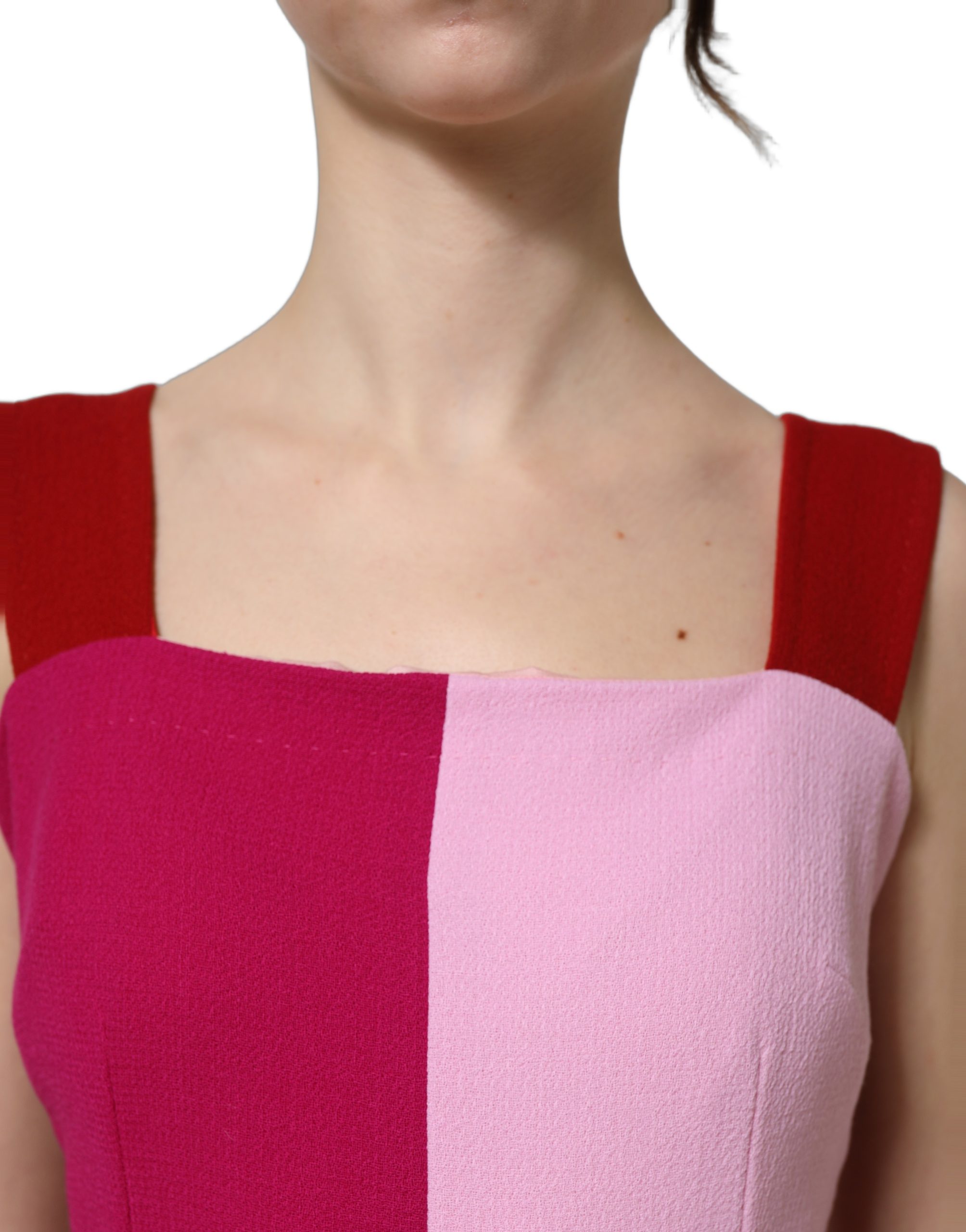 Dolce & Gabbana Two Tone Pink Wool Sleeveless Midi Dress - Image 2