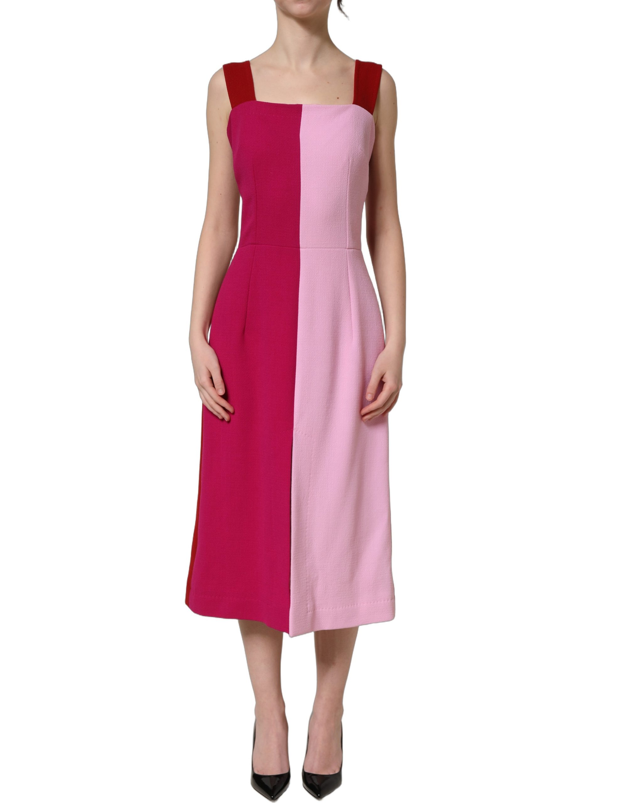 Dolce & Gabbana Two Tone Pink Wool Sleeveless Midi Dress - Image 5