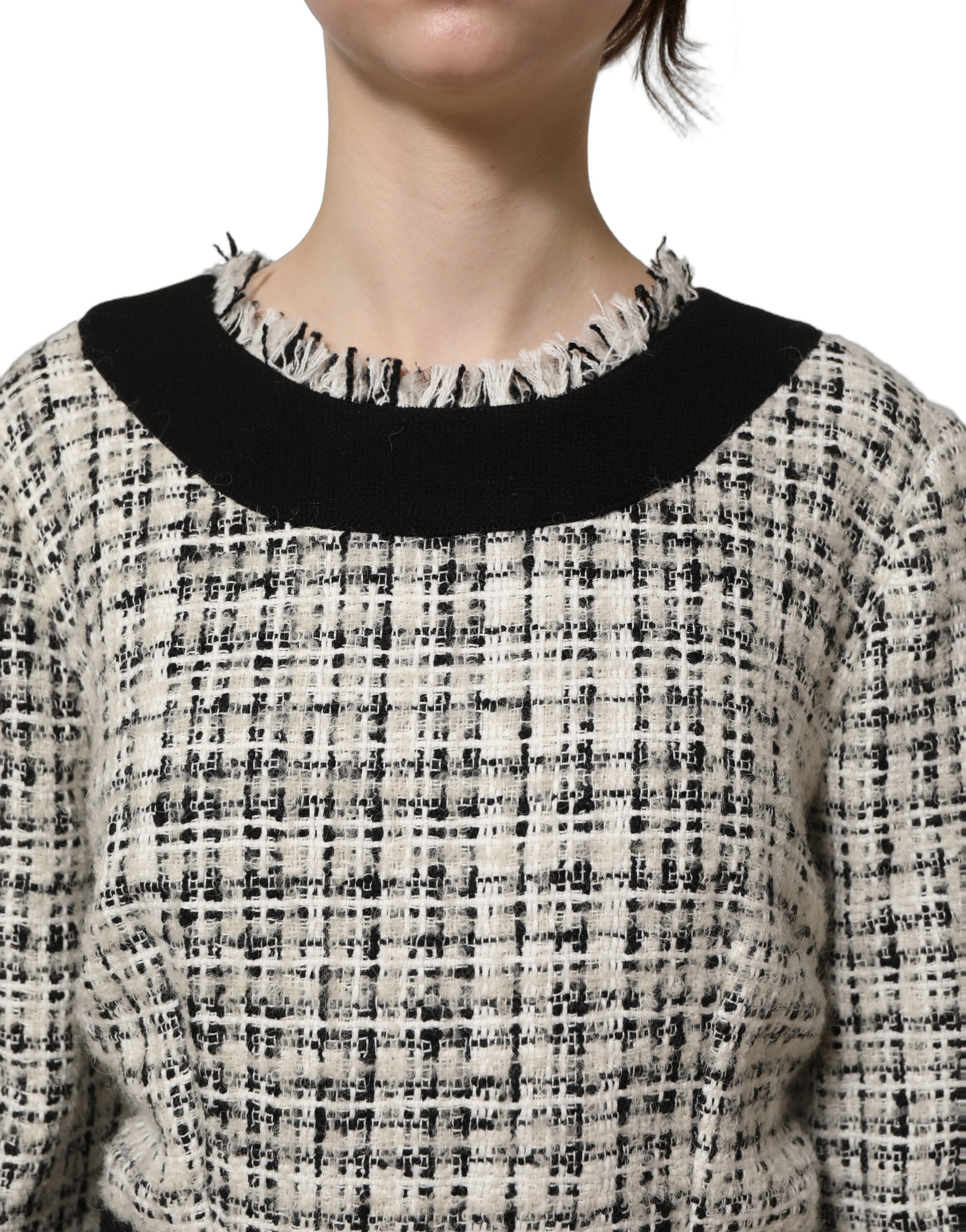 Dolce & Gabbana Multicolor Bouclé Tweed Frayed Trim Midi Dress - Image 4