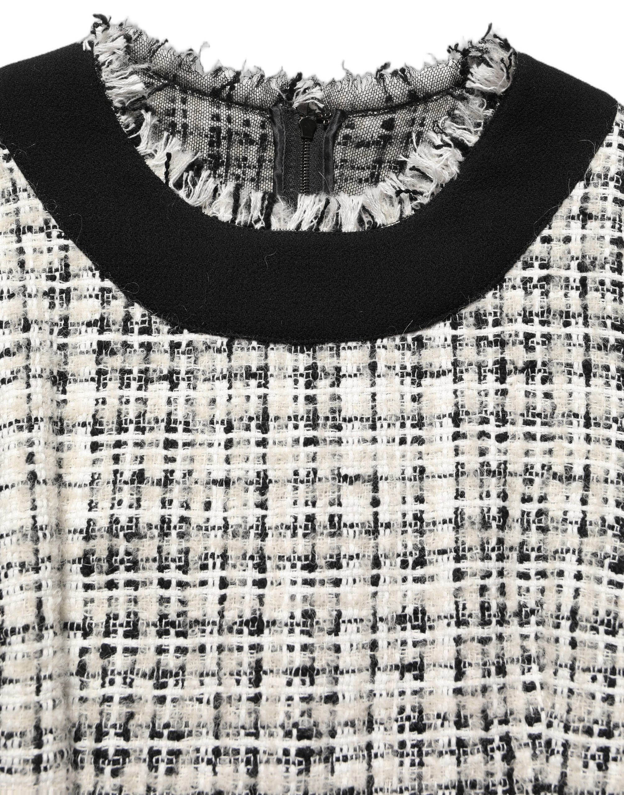 Dolce & Gabbana Multicolor Bouclé Tweed Frayed Trim Midi Dress - Image 6