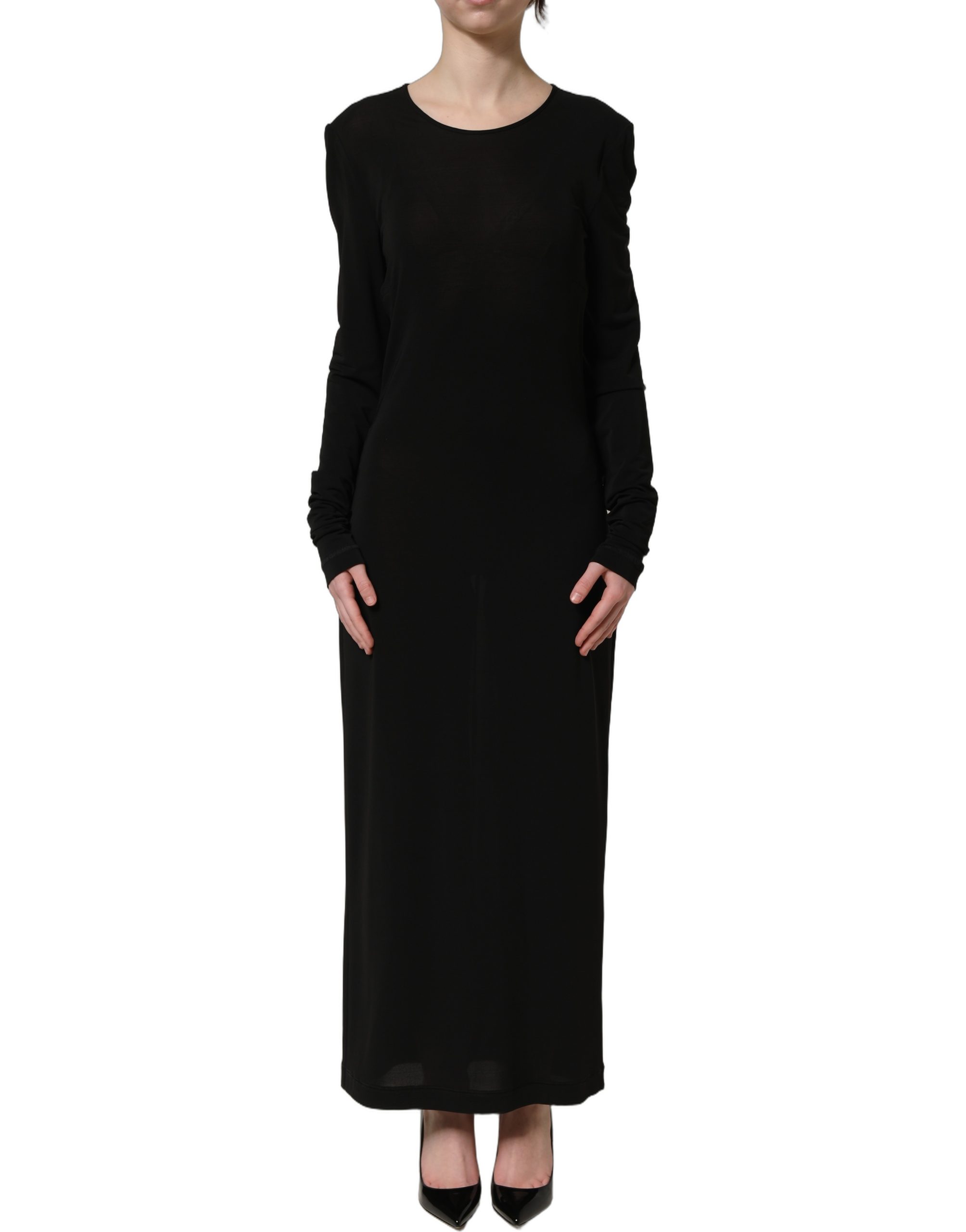 Dolce & Gabbana Black Cotton Long Sleeves Sheath Maxi Dress - Image 5