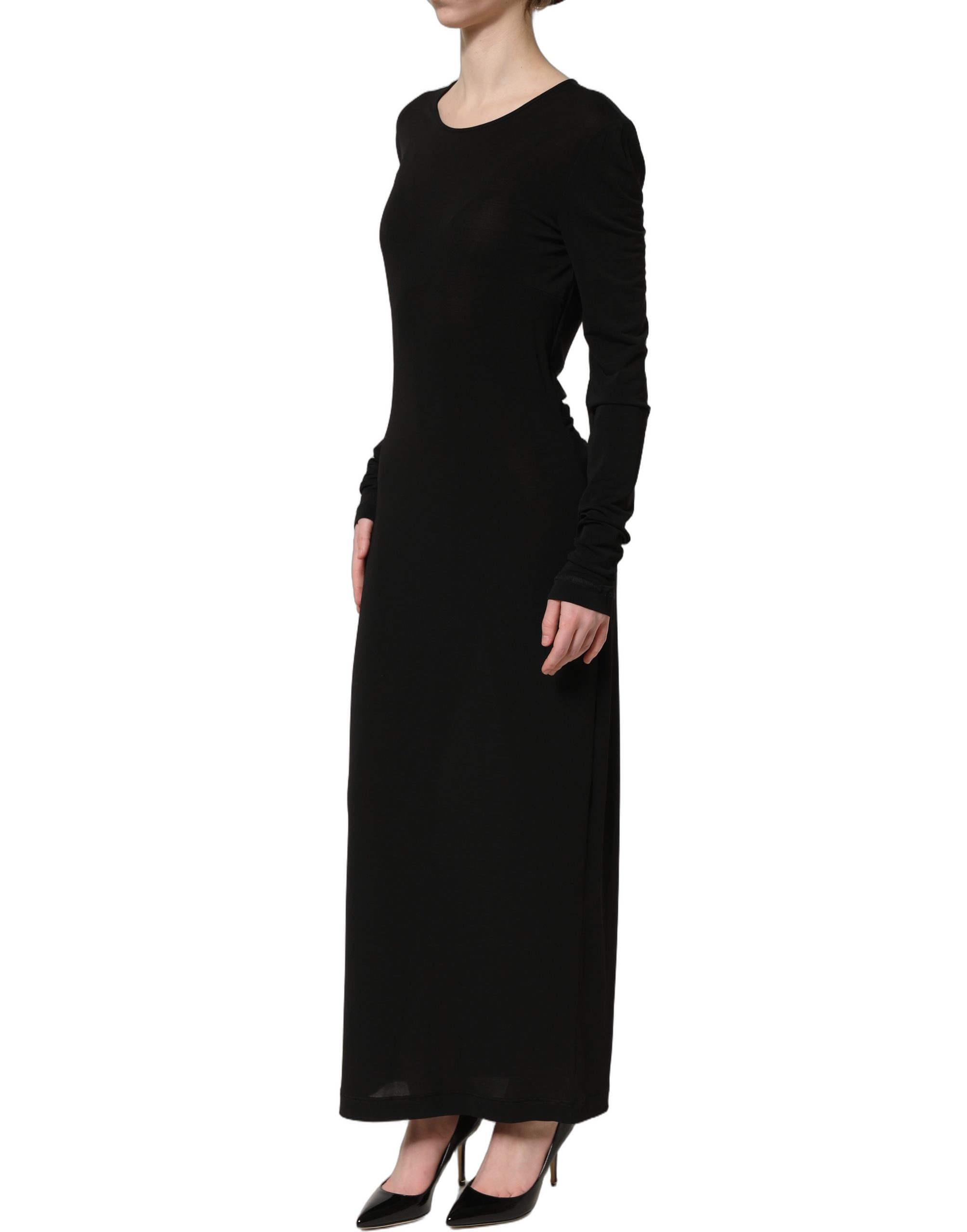 Dolce & Gabbana Black Cotton Long Sleeves Sheath Maxi Dress - Image 6