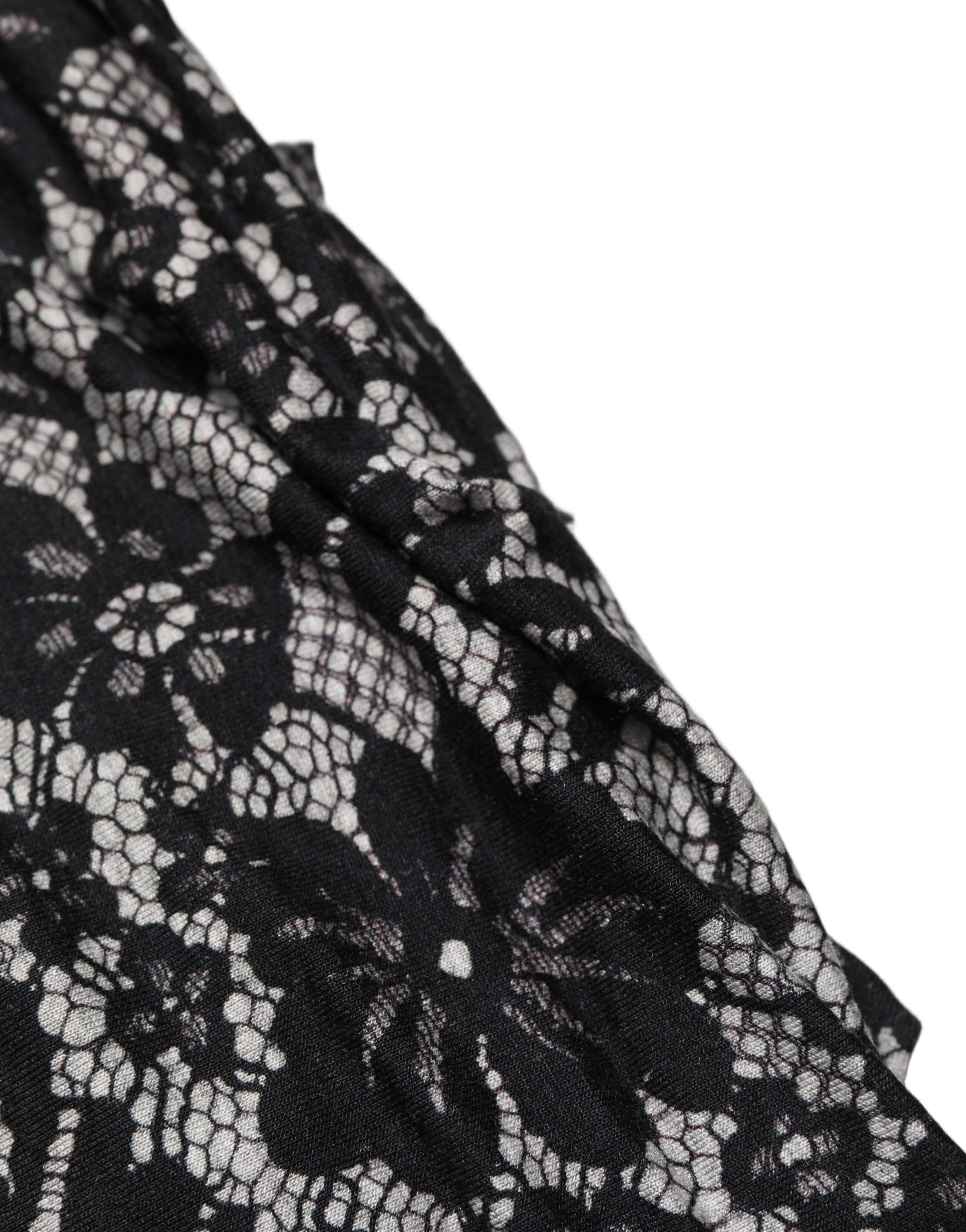 Dolce & Gabbana Black White Floral Lace Sleeveless Midi Dress
