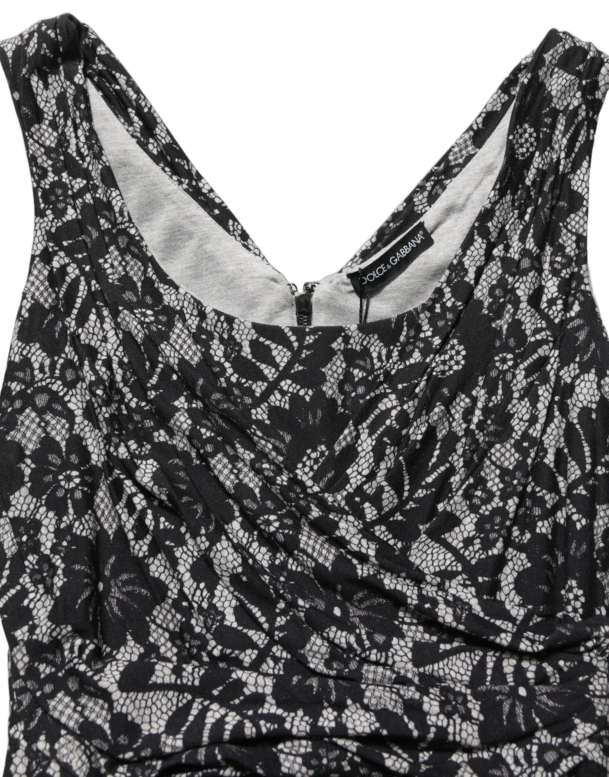 Dolce & Gabbana Black White Floral Lace Sleeveless Midi Dress - Image 7