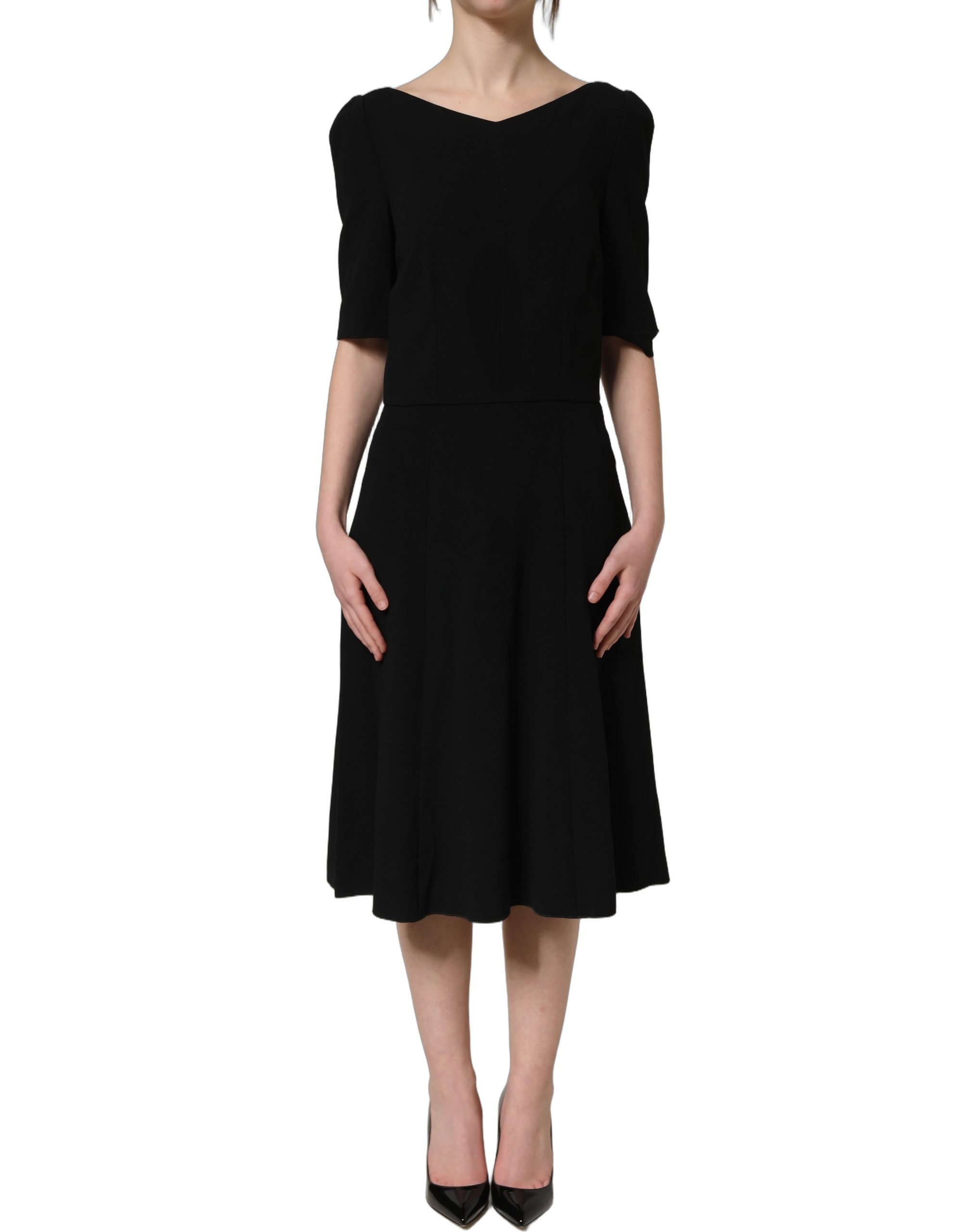 Dolce & Gabbana Black Viscose Short Sleeve A-line Midi Dress - Image 2