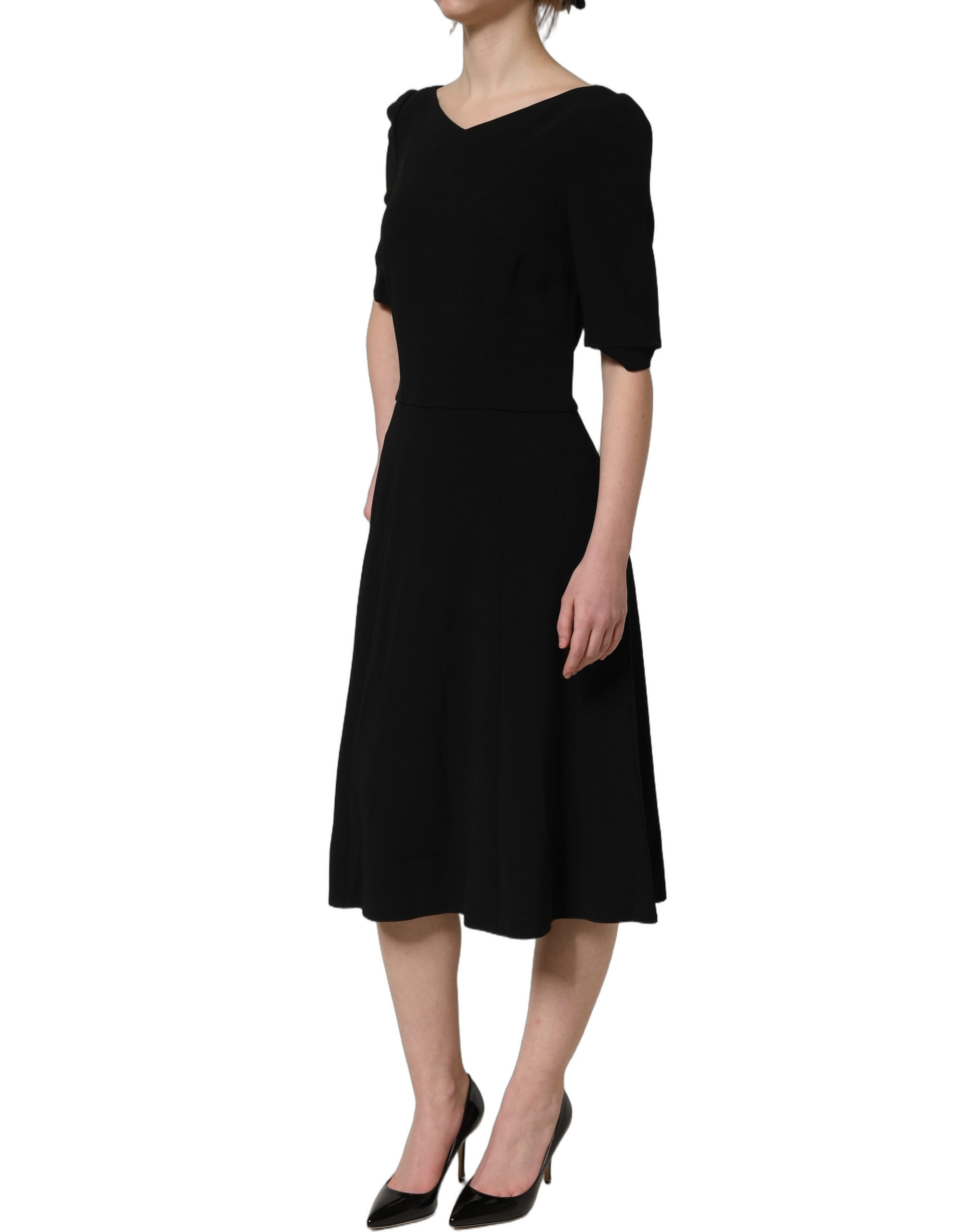 Dolce & Gabbana Black Viscose Short Sleeve A-line Midi Dress - Image 4