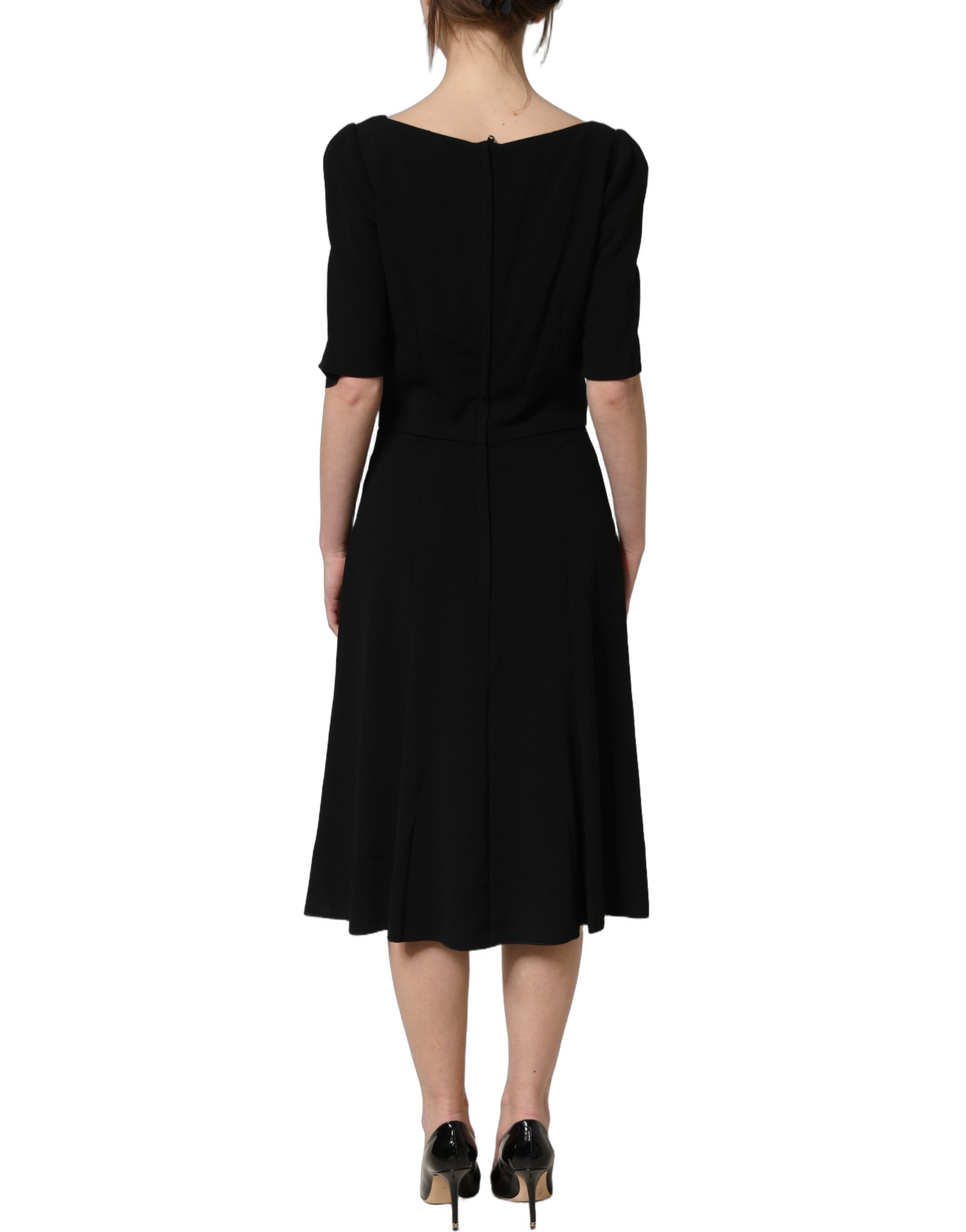 Dolce & Gabbana Black Viscose Short Sleeve A-line Midi Dress - Image 5