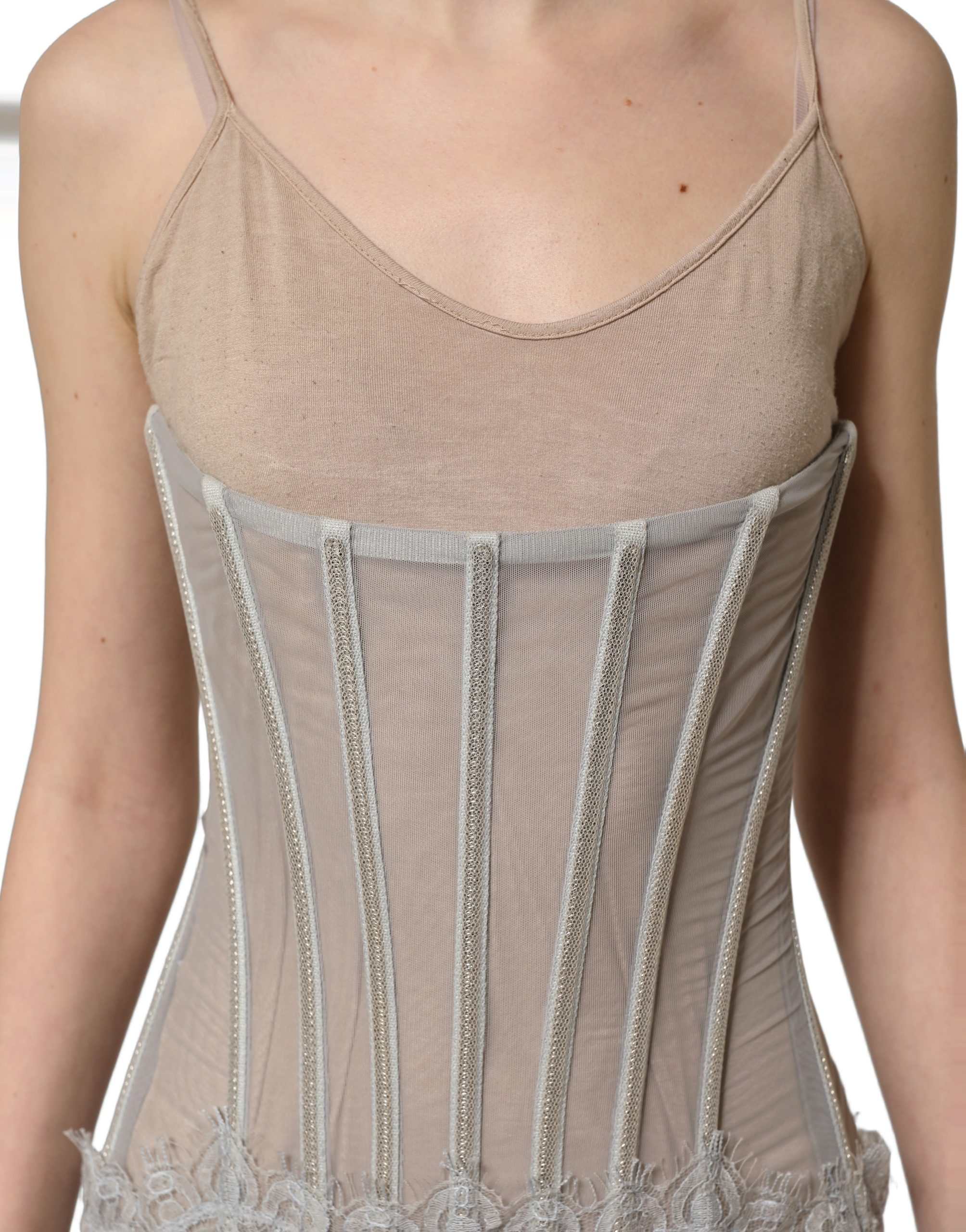 Dolce & Gabbana Gray Lace Corset Style Bodice Maxi Dress - Image 5