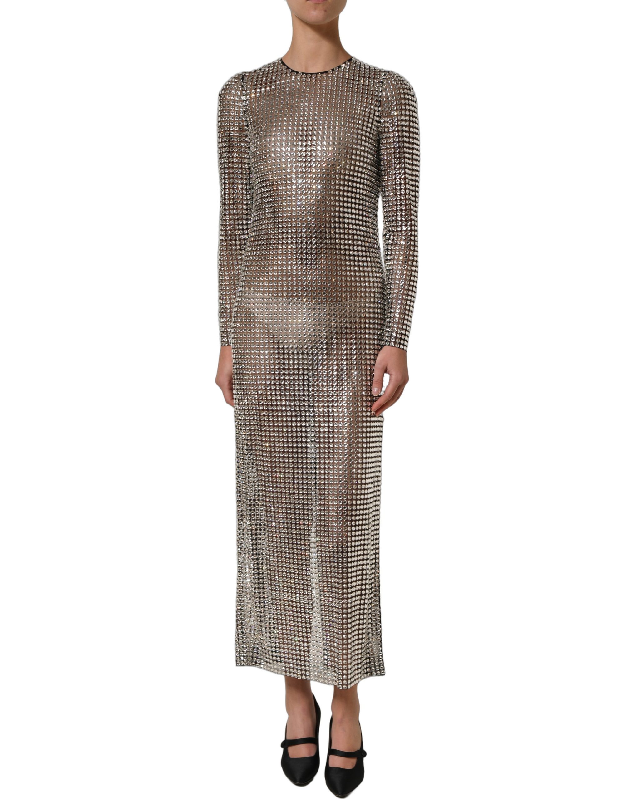 Dolce & Gabbana Beige Crystal Embellished Long Gown Dress - Image 2