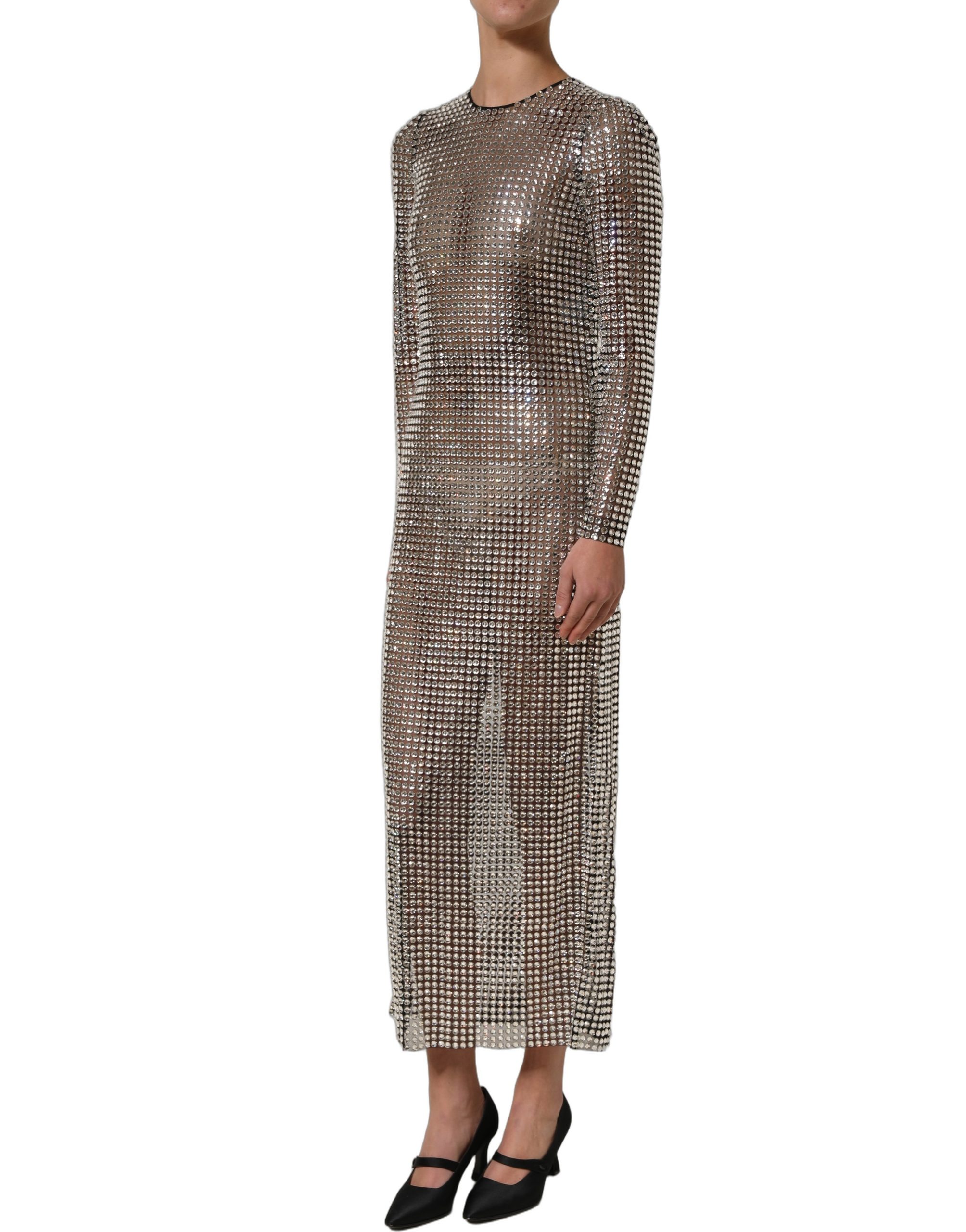 Dolce & Gabbana Beige Crystal Embellished Long Gown Dress - Image 4