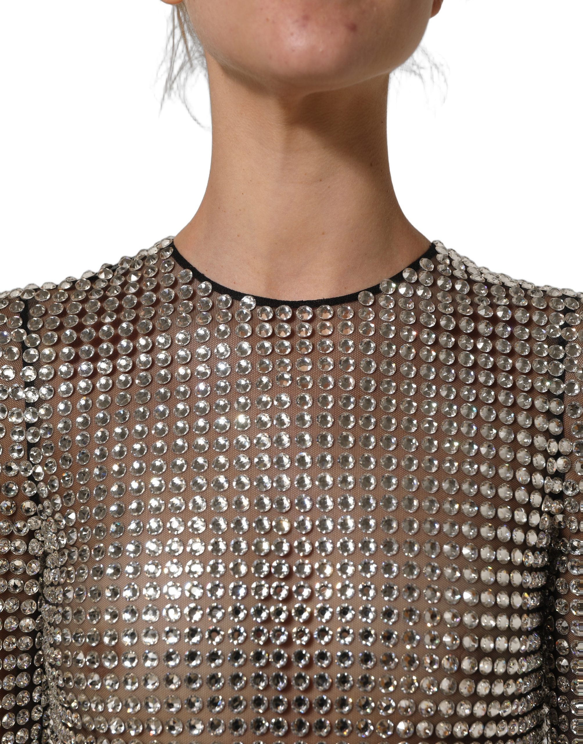 Dolce & Gabbana Beige Crystal Embellished Long Gown Dress - Image 5