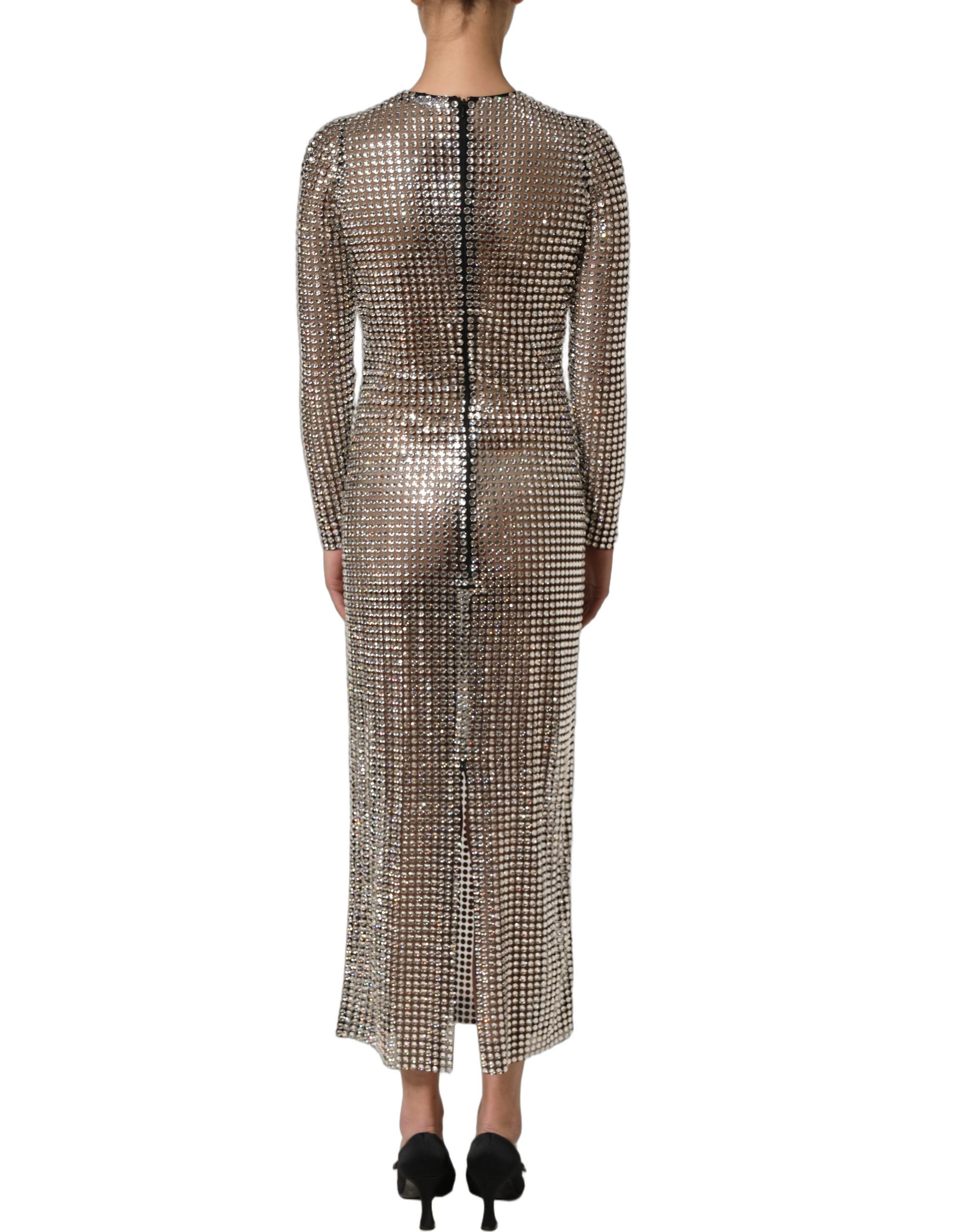 Dolce & Gabbana Beige Crystal Embellished Long Gown Dress - Image 6