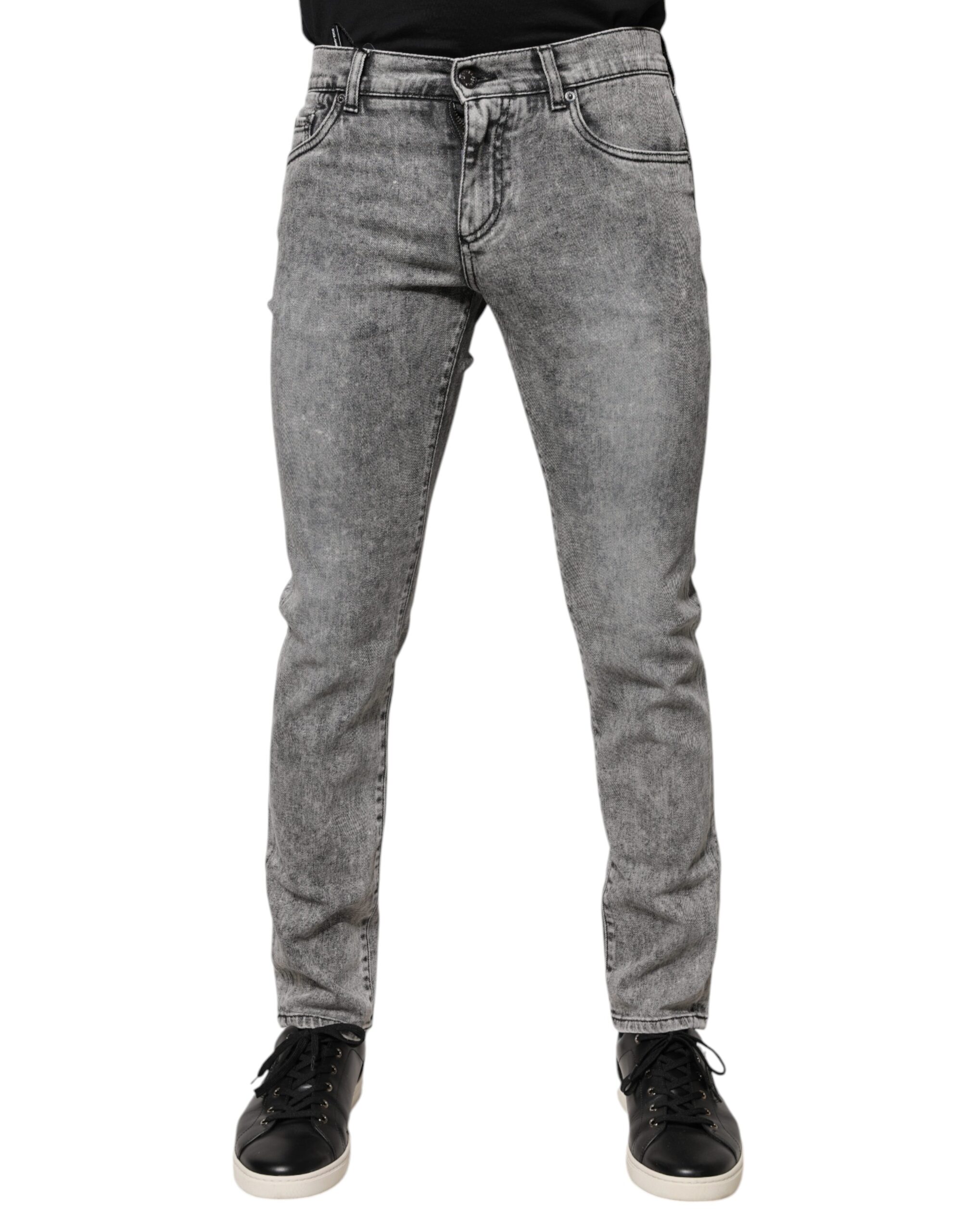 Dolce & Gabbana Gray Logo Plaque Cotton Slim Fit Denim Jeans - Image 2