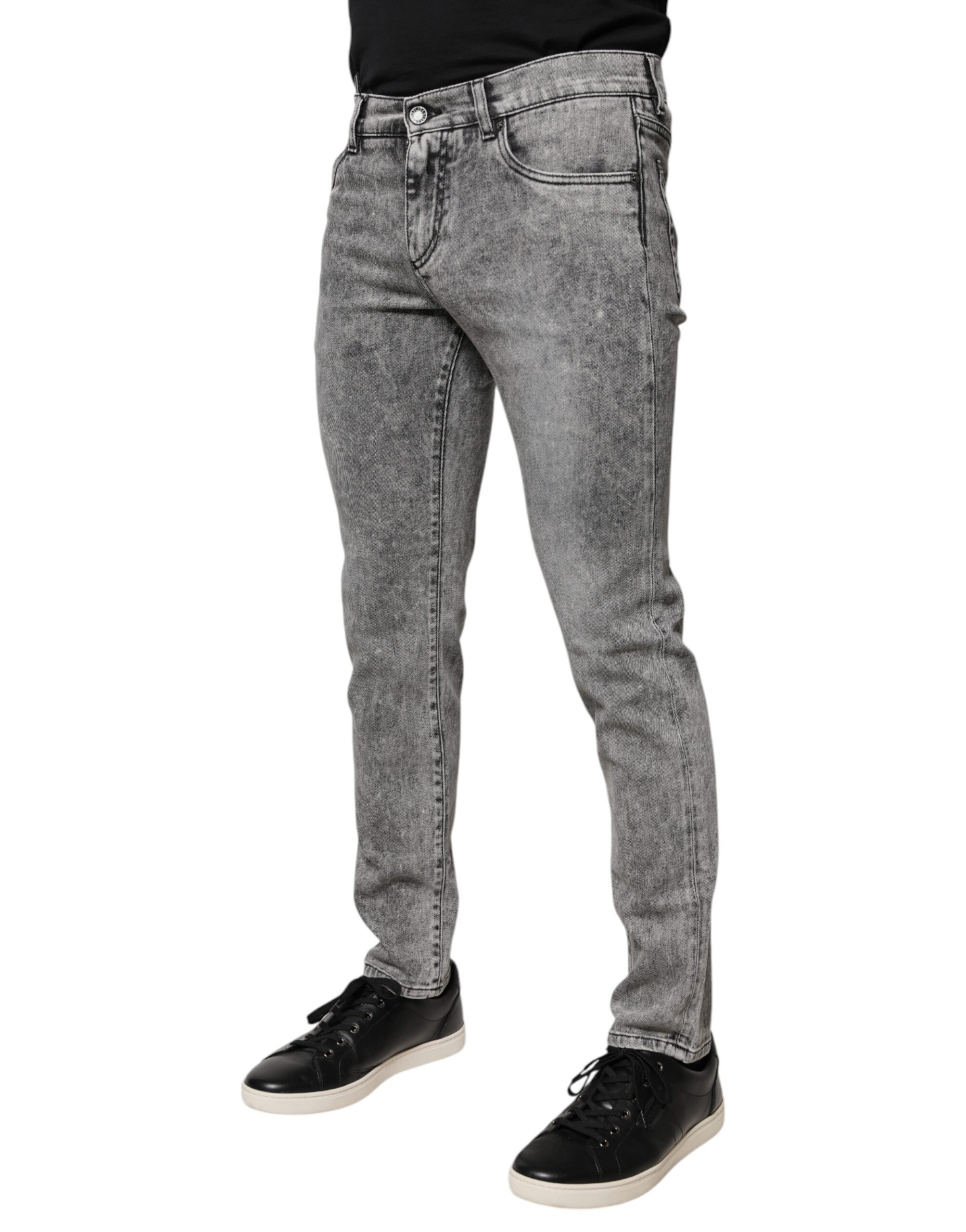 Dolce & Gabbana Gray Logo Plaque Cotton Slim Fit Denim Jeans - Image 3