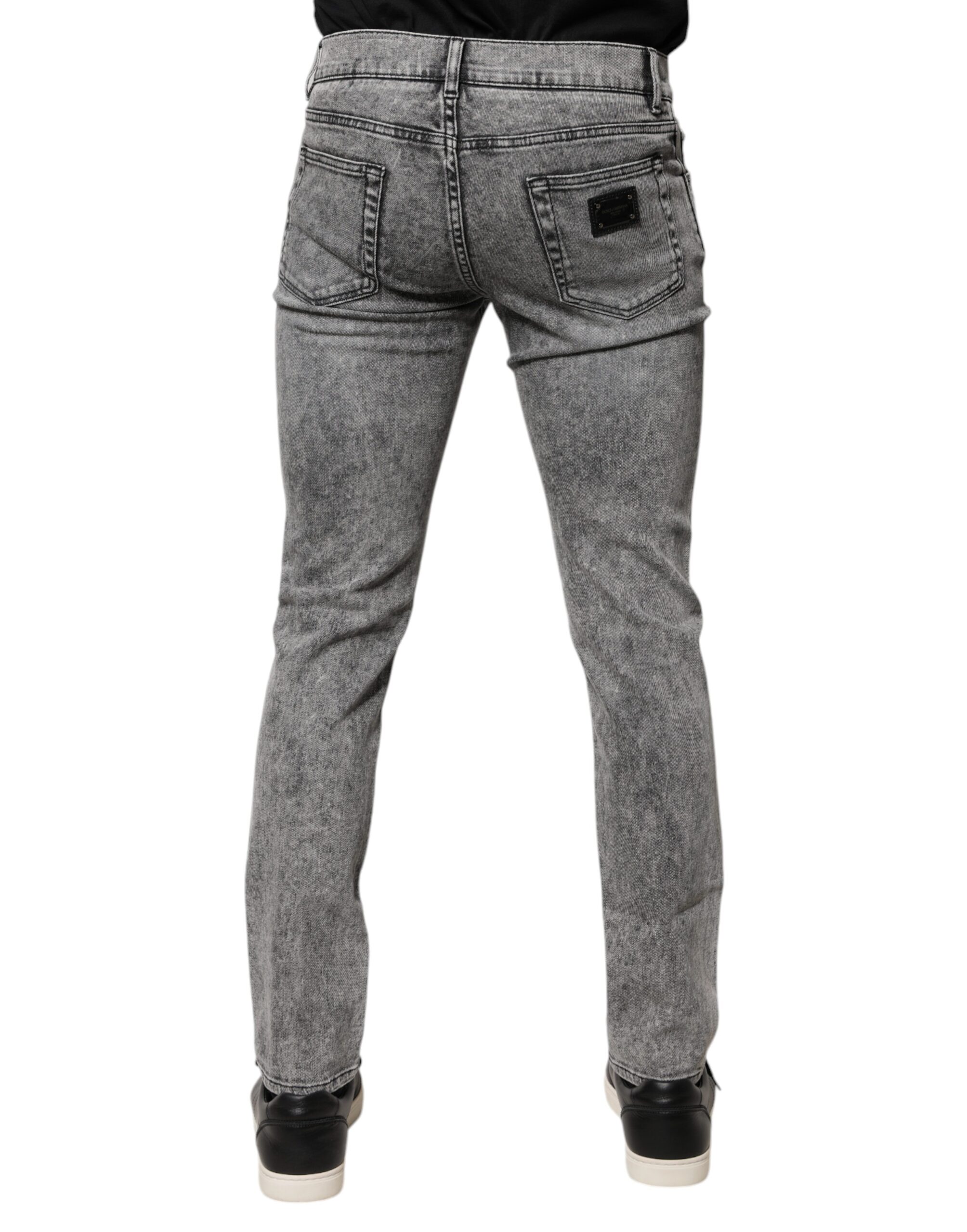 Dolce & Gabbana Gray Logo Plaque Cotton Slim Fit Denim Jeans - Image 4