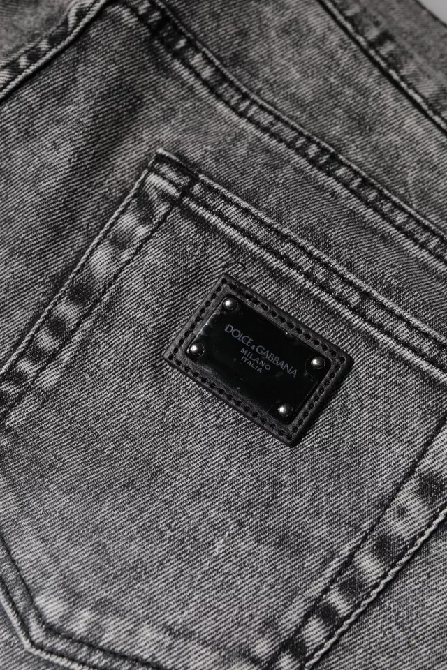 Dolce & Gabbana Gray Logo Plaque Cotton Slim Fit Denim Jeans - Image 6