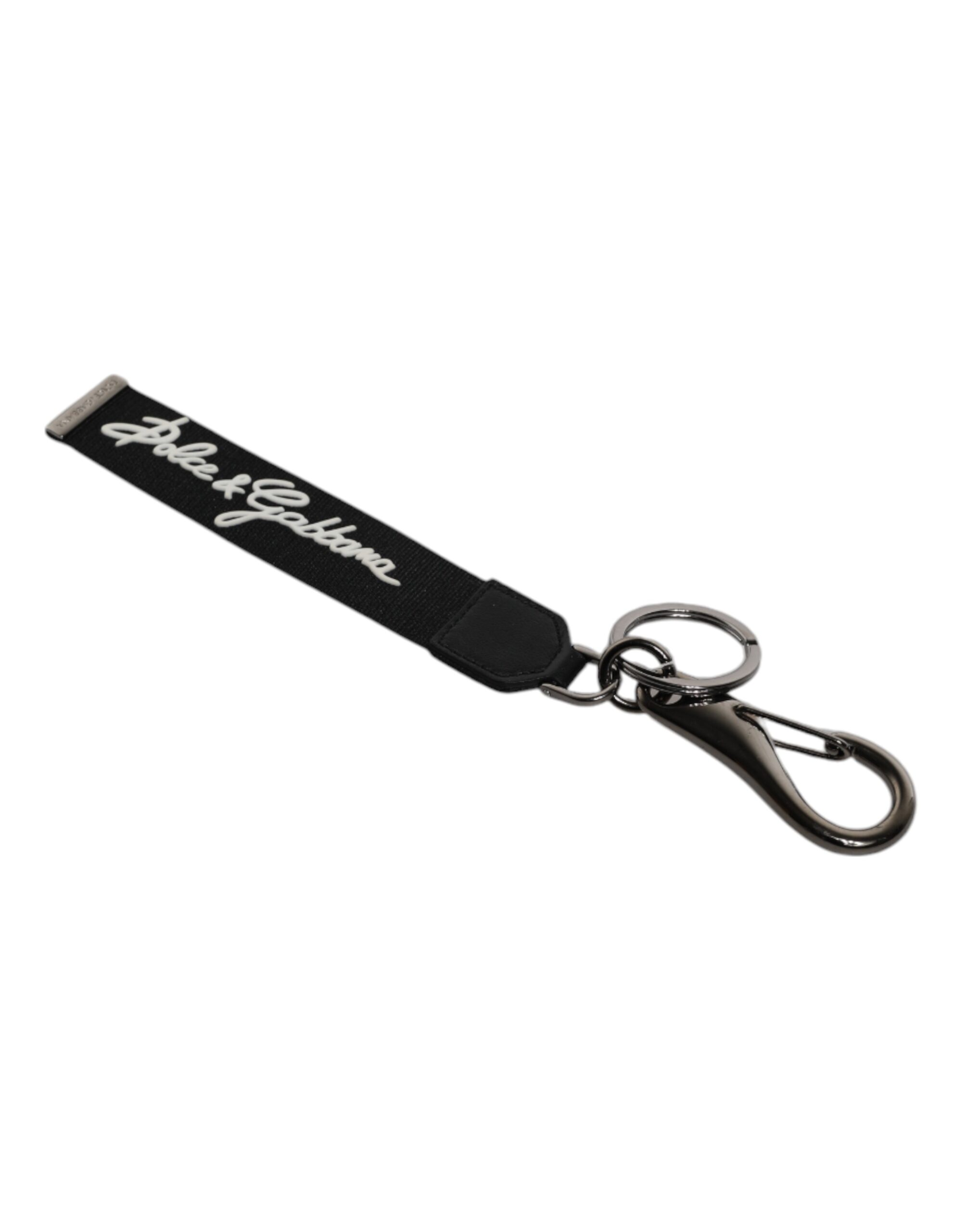 Dolce & Gabbana Black White DG Logo Silver Men Keychain Polyester Keyring - Image 4