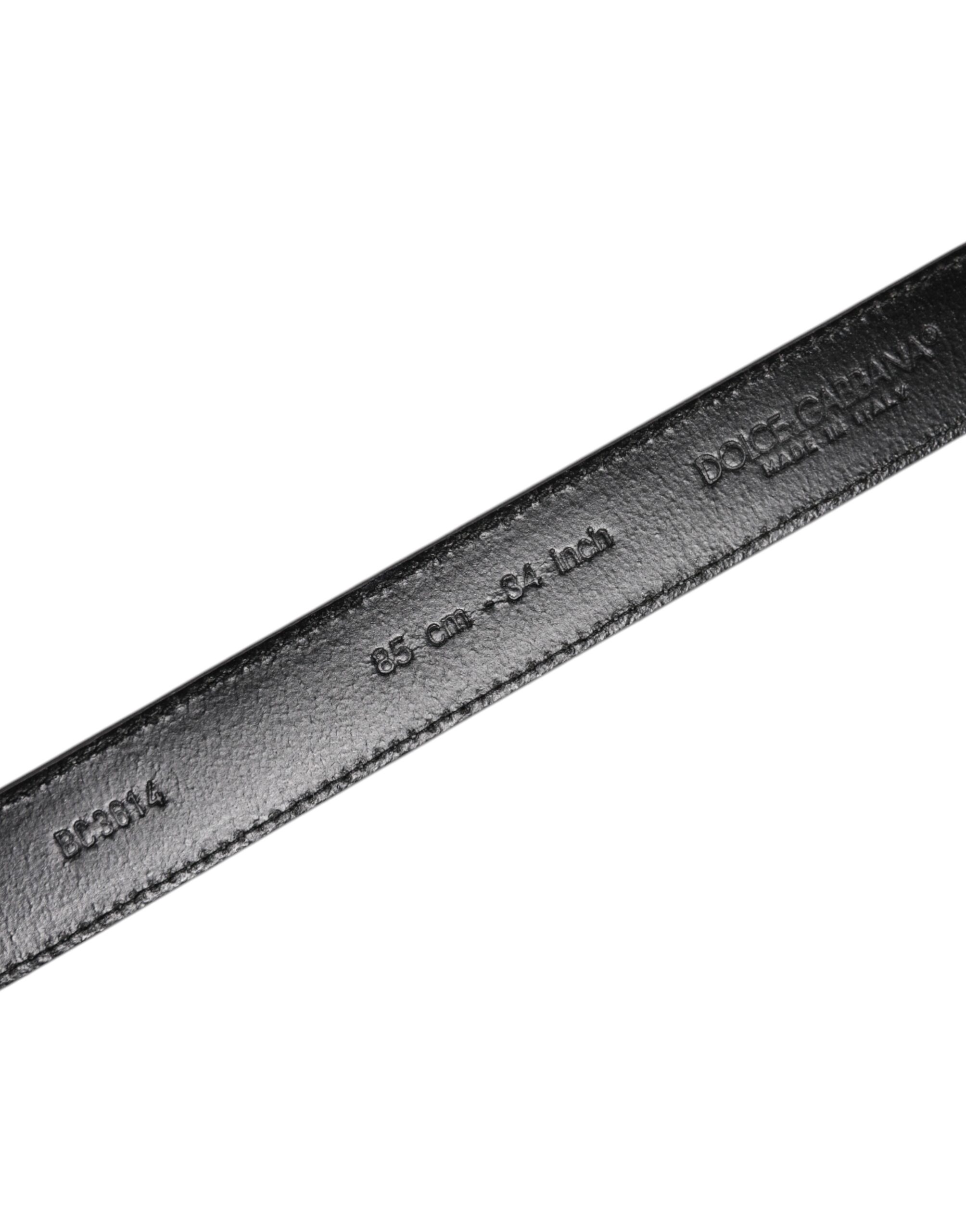 Dolce & Gabbana Gray Leather Silver Tone Metal Buckle Belt - Image 5