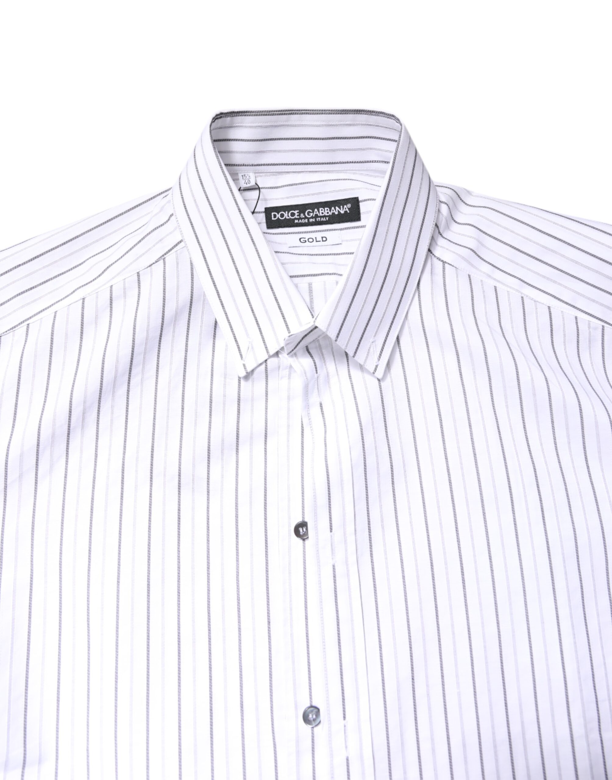 Dolce & Gabbana White Stripes Cotton GOLD Formal Dress Shirt - Image 5