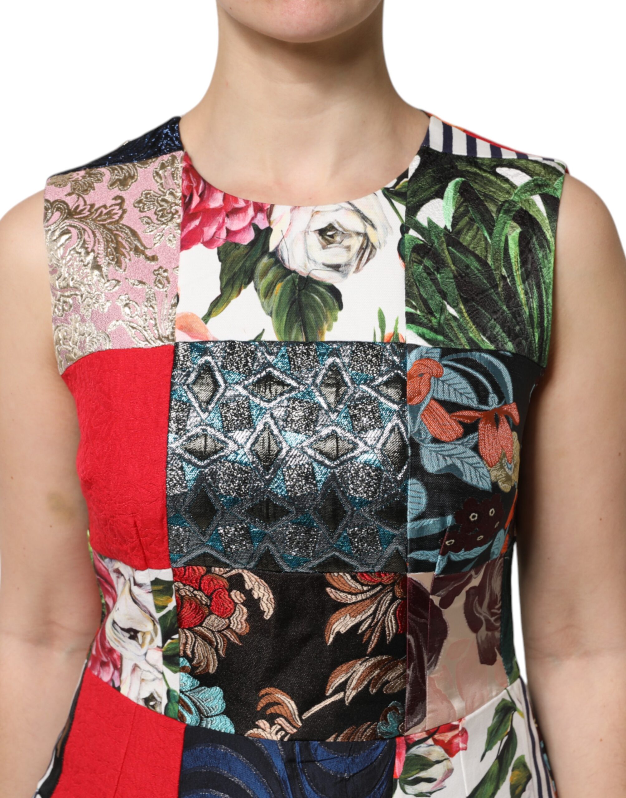 Dolce & Gabbana Multicolor Patchwork Sleeveless Sheath Dress - Image 5